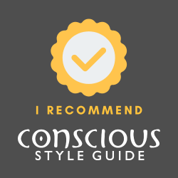 Gold badge with checkmark and text 'I Recommend Conscious Style Guide'.