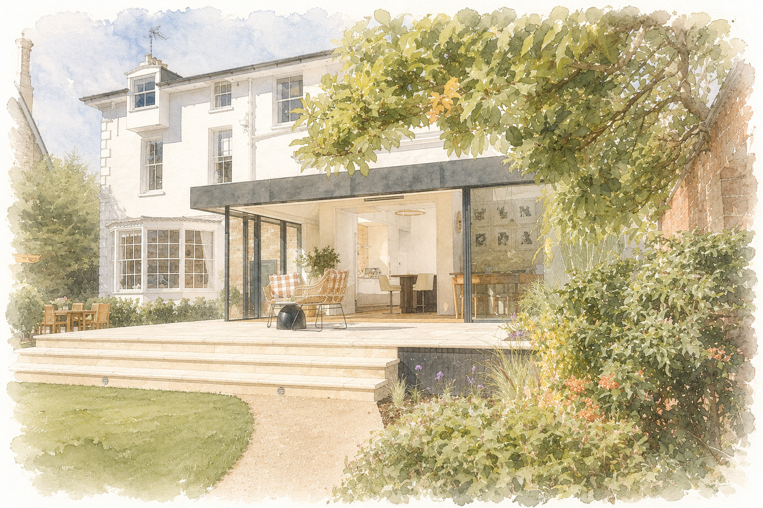 Contemporary extension to a listed building in Cheltenham at College Lawn