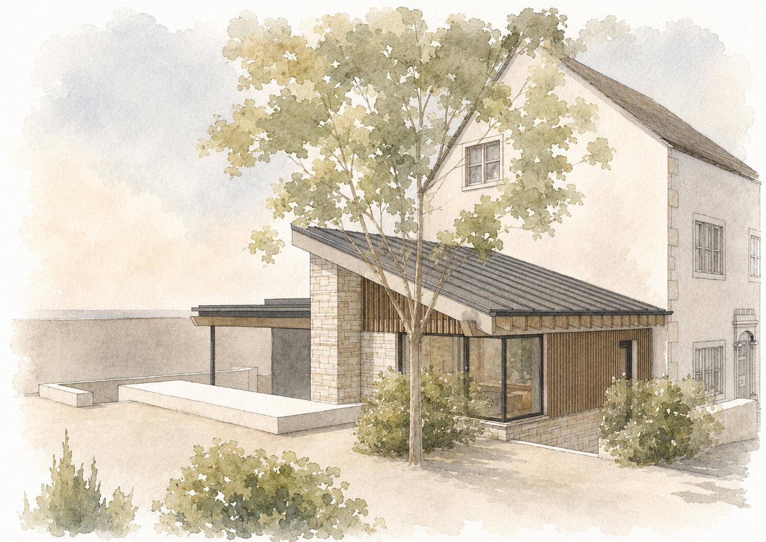 Sensitive contemporary extension to a historic Cotswold home at Hedges