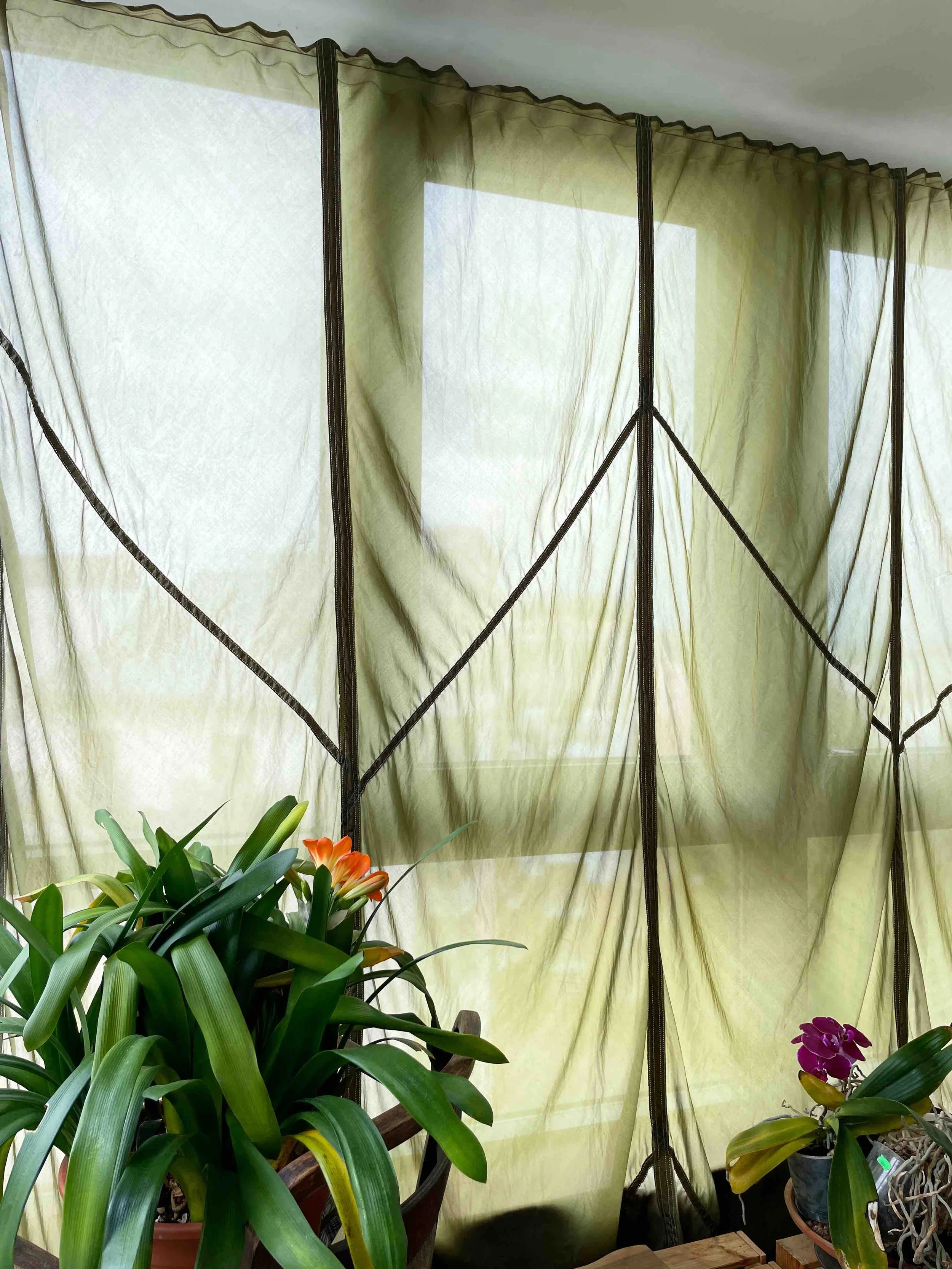 Finished Parachute Curtains in Winter Garden
