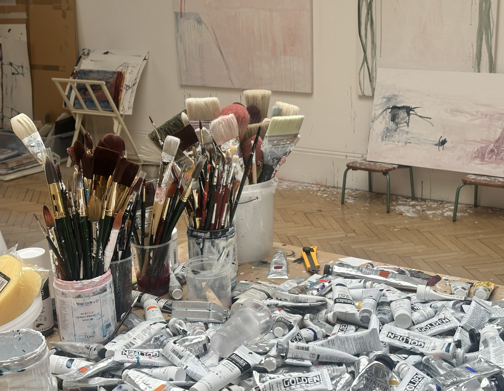 Tracey's paintbrushes and tubes of paint