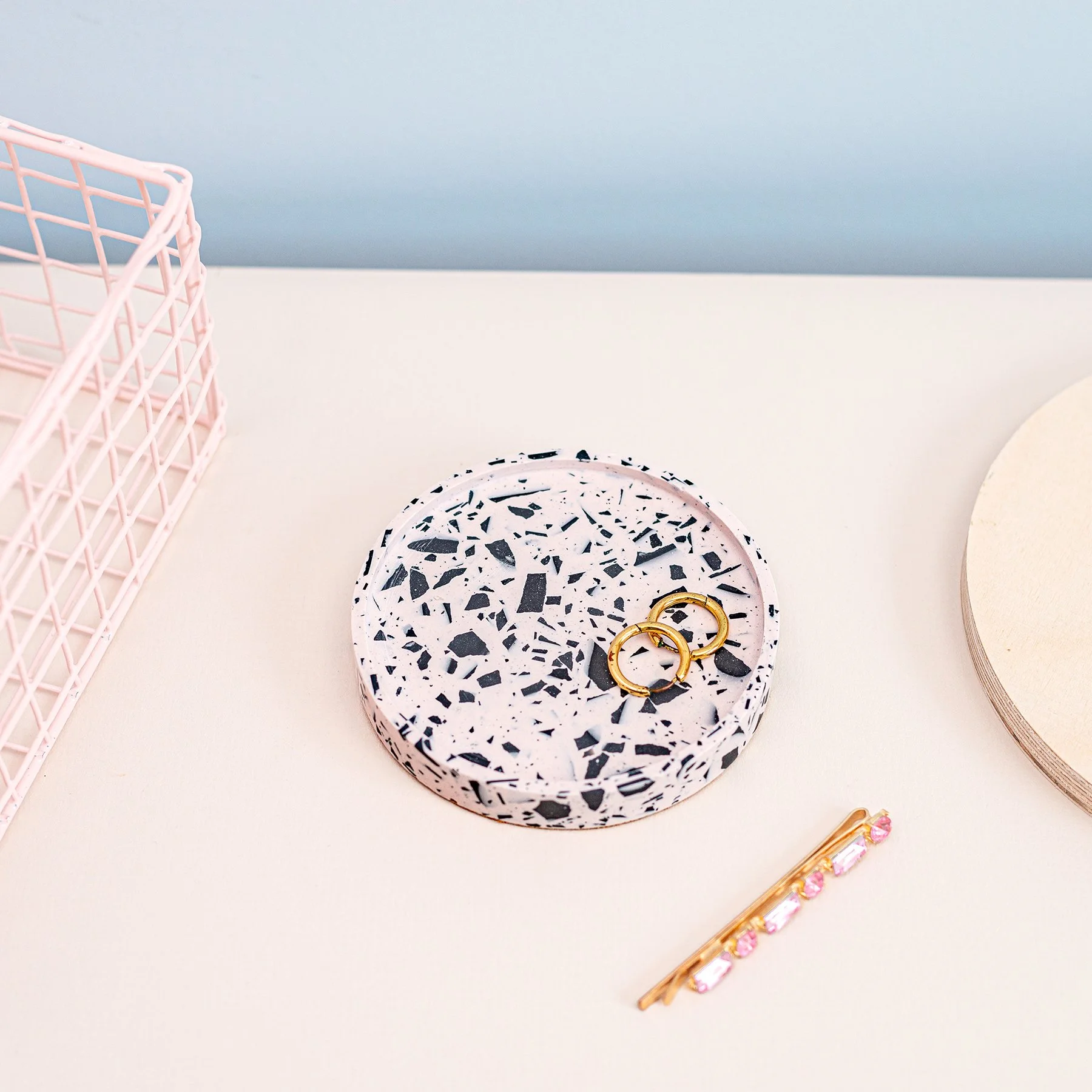 Round Terrazzo Trinket Dish in Blush + Black