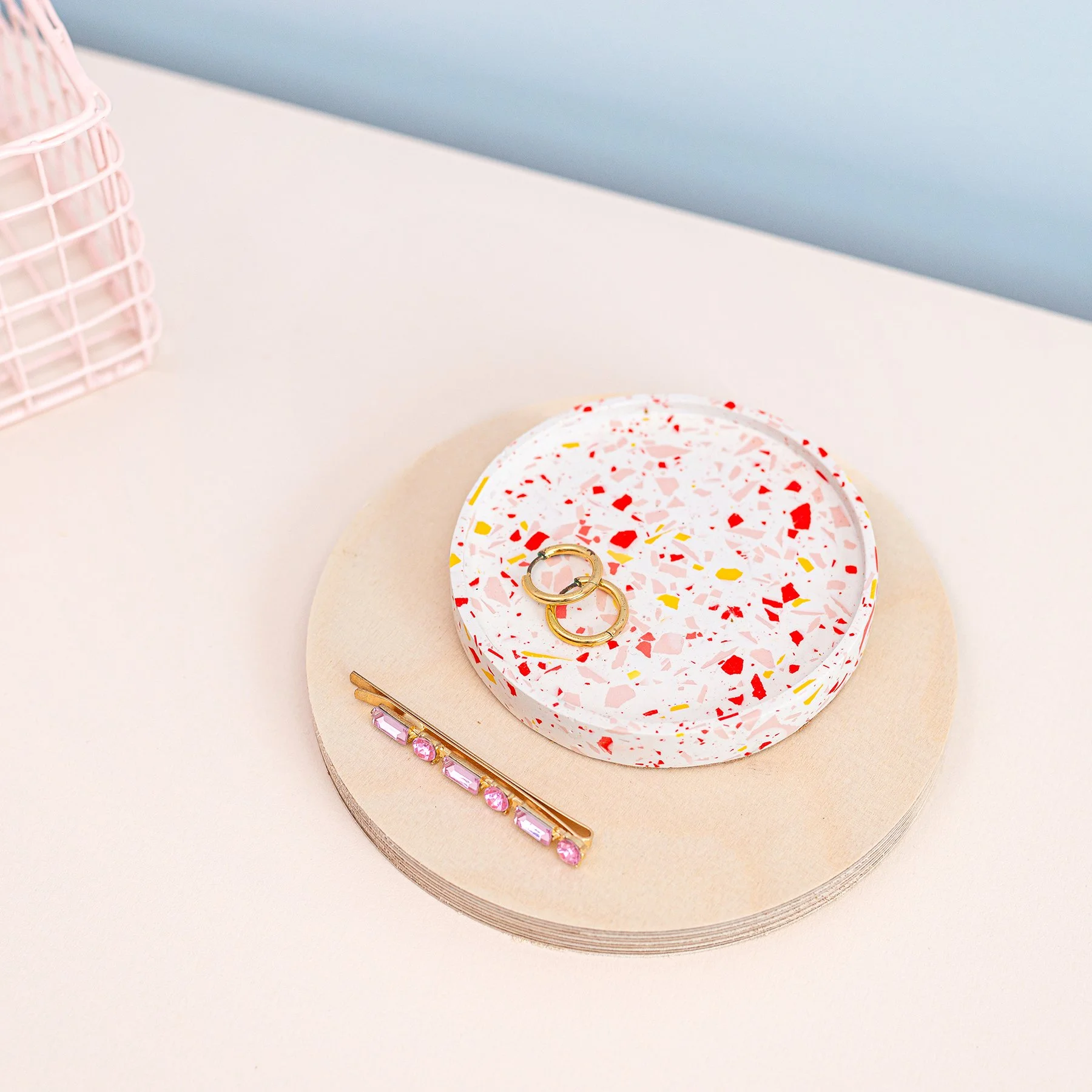 Round Terrazzo Trinket Dish in Pink Lemonade