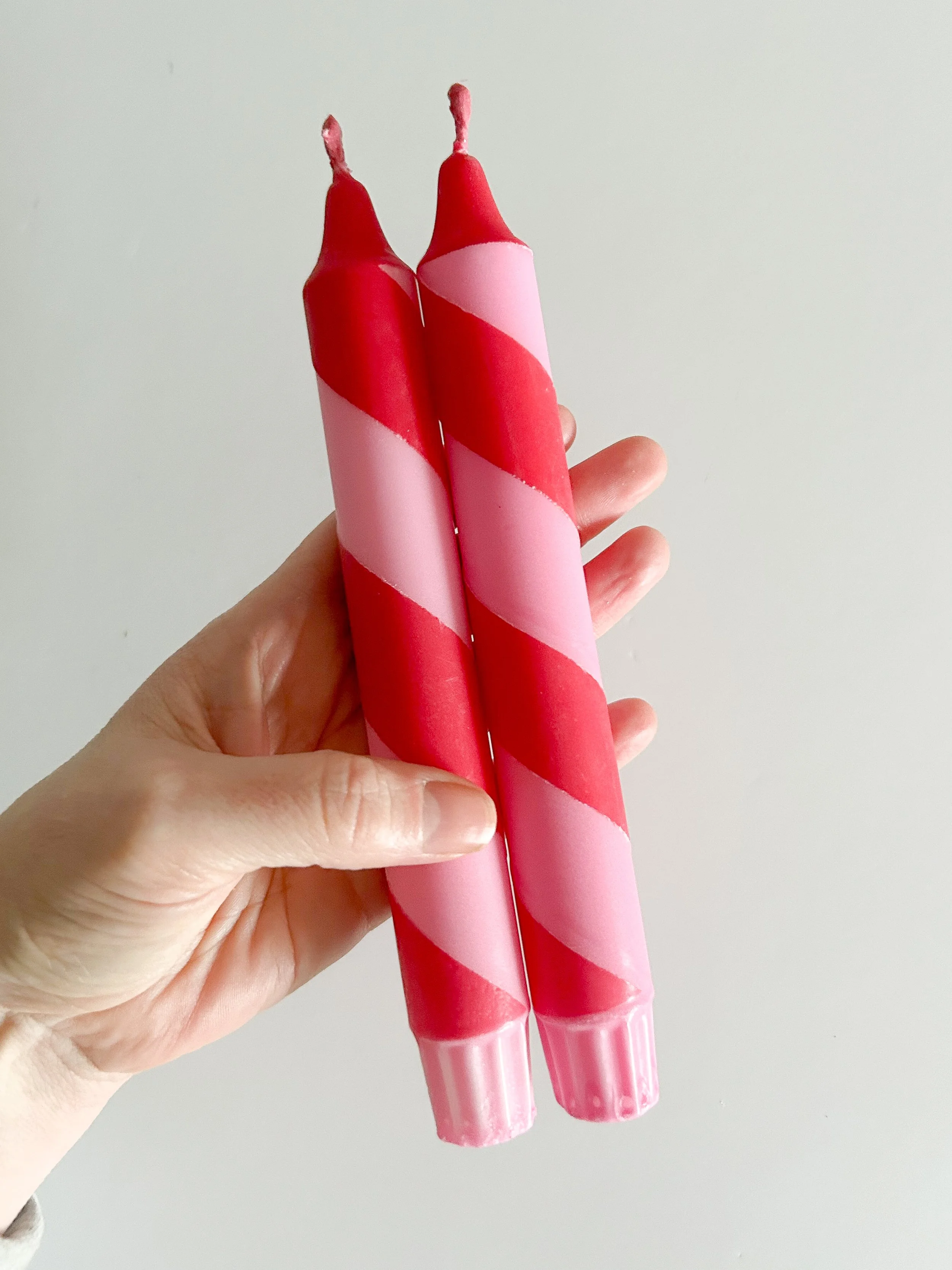 Candy Cane Taper Candles - Pink + Red