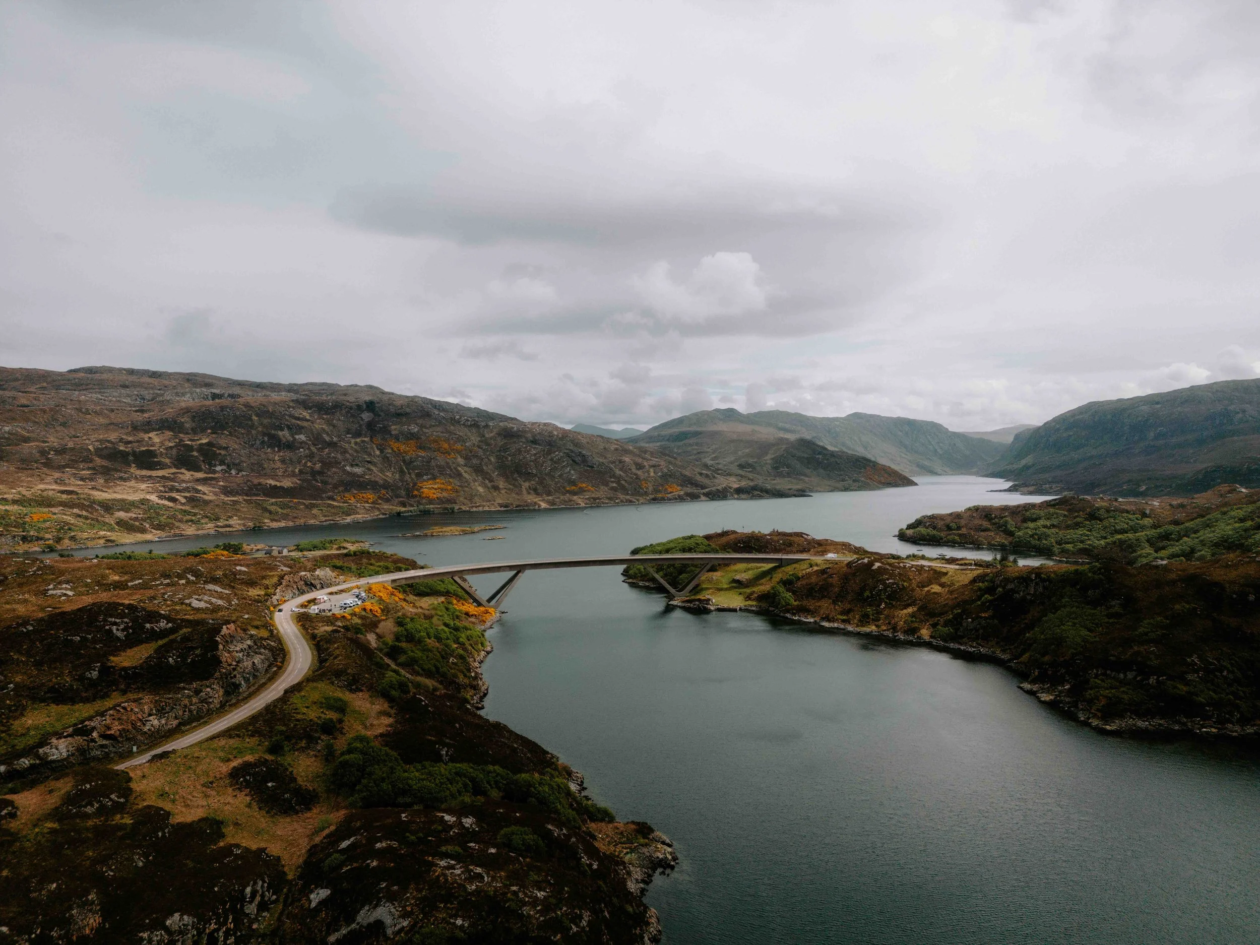 Kylesku Bridge with mountains in the background