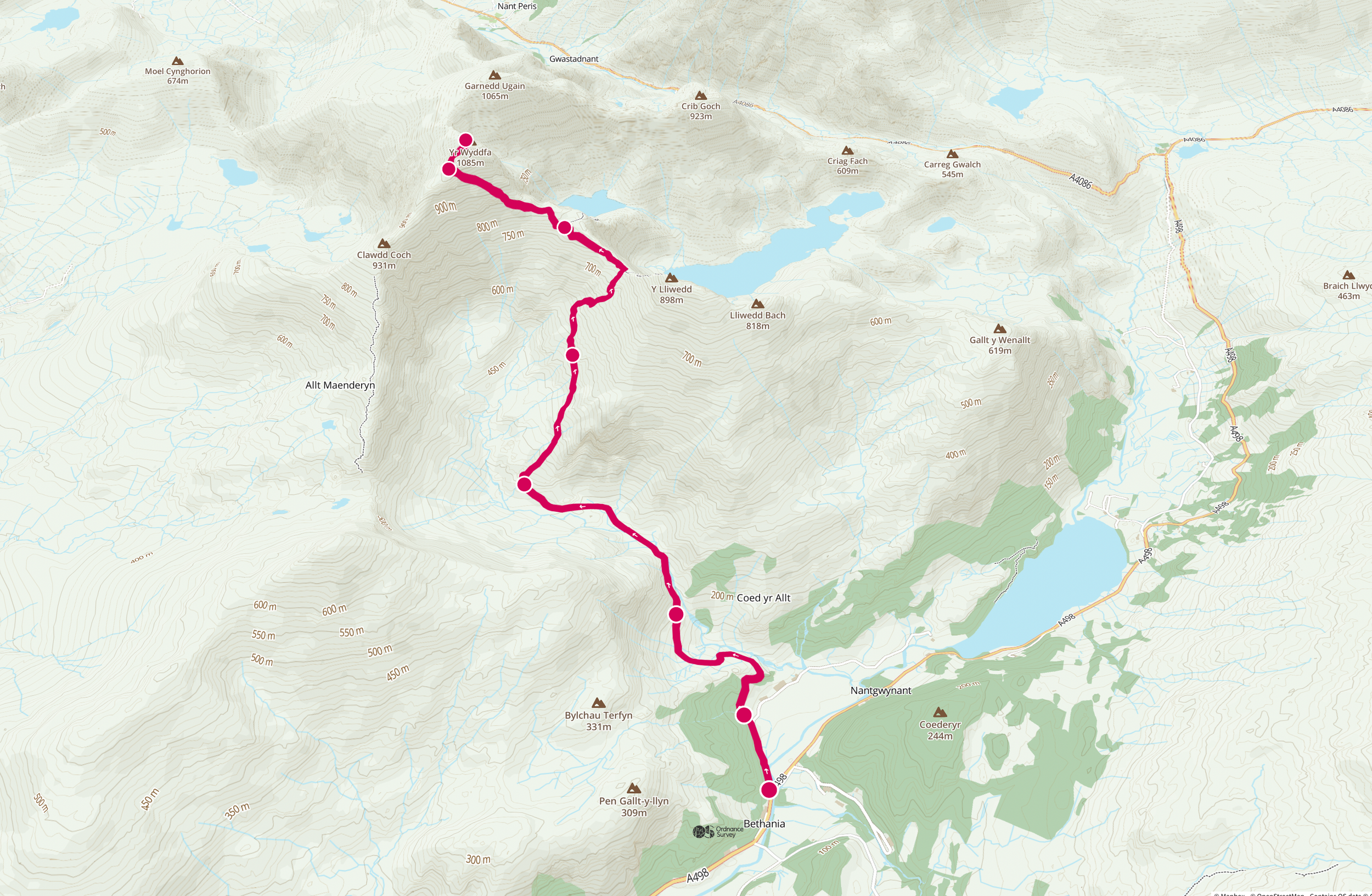 Snowdon Watkin Path route map
