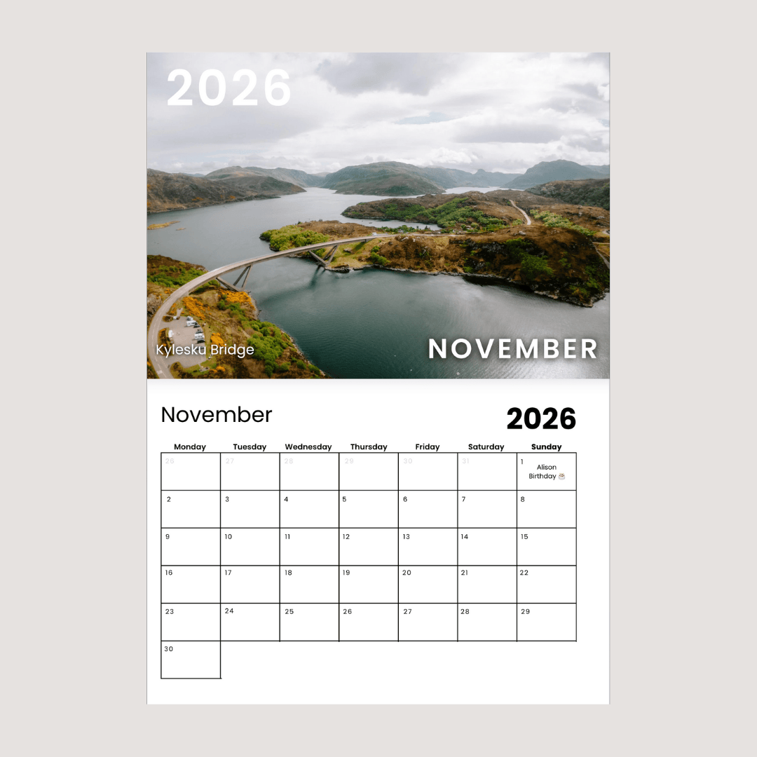 Roam with Ross NC500 Wall Calendar 2026 November.png