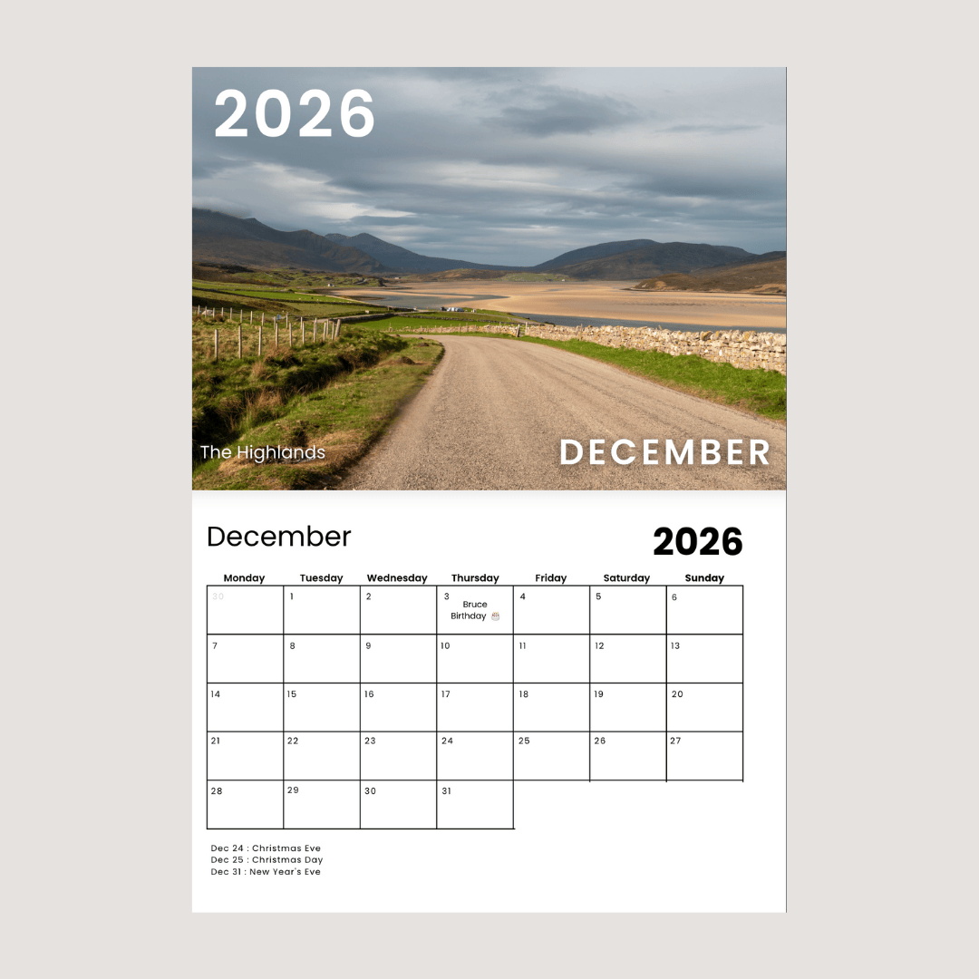 Roam with Ross NC500 Wall Calendar 2026 December.png