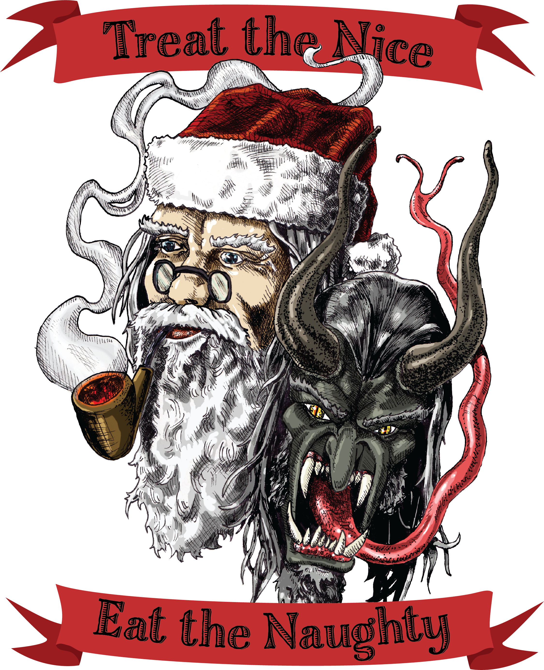 treat the nice eat the naughty Santa and Krampus design