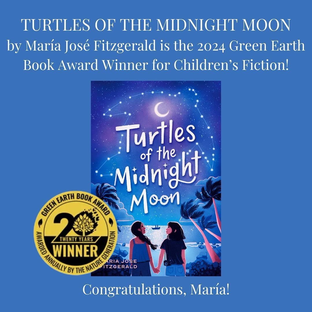 🌎💚🐢 We are delighted to share that @mariajosewrites &rsquo;s debut, TURTLES OF THE MIDNIGHT MOON has won @thenatgen 2024 Green Earth Book Award for Children&rsquo;s Fiction! AND @steve_______________bramucci 's RACE FOR THE RUBY TURTLE is an honor