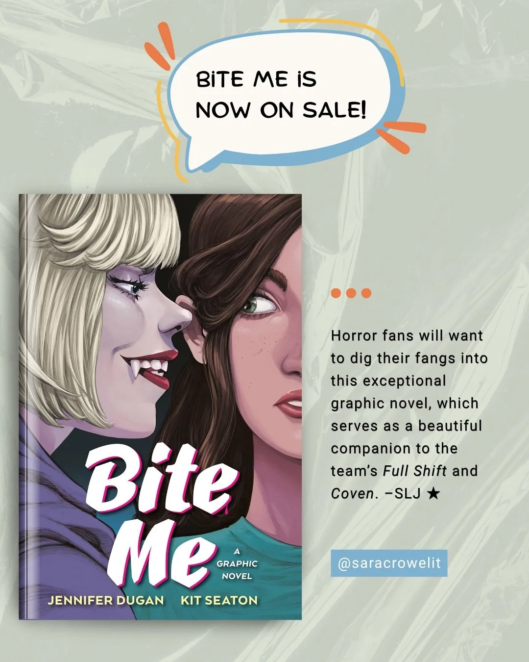 Swipe for a sneak peak of BITE ME (now available for purchase!) by Jennifer Dugan and Kit Seaton. ➡️

A sapphic supernatural YA graphic novel featuring a vampire crushing on the girl hunting her, from the author of Some Girls Do and the illustrator o