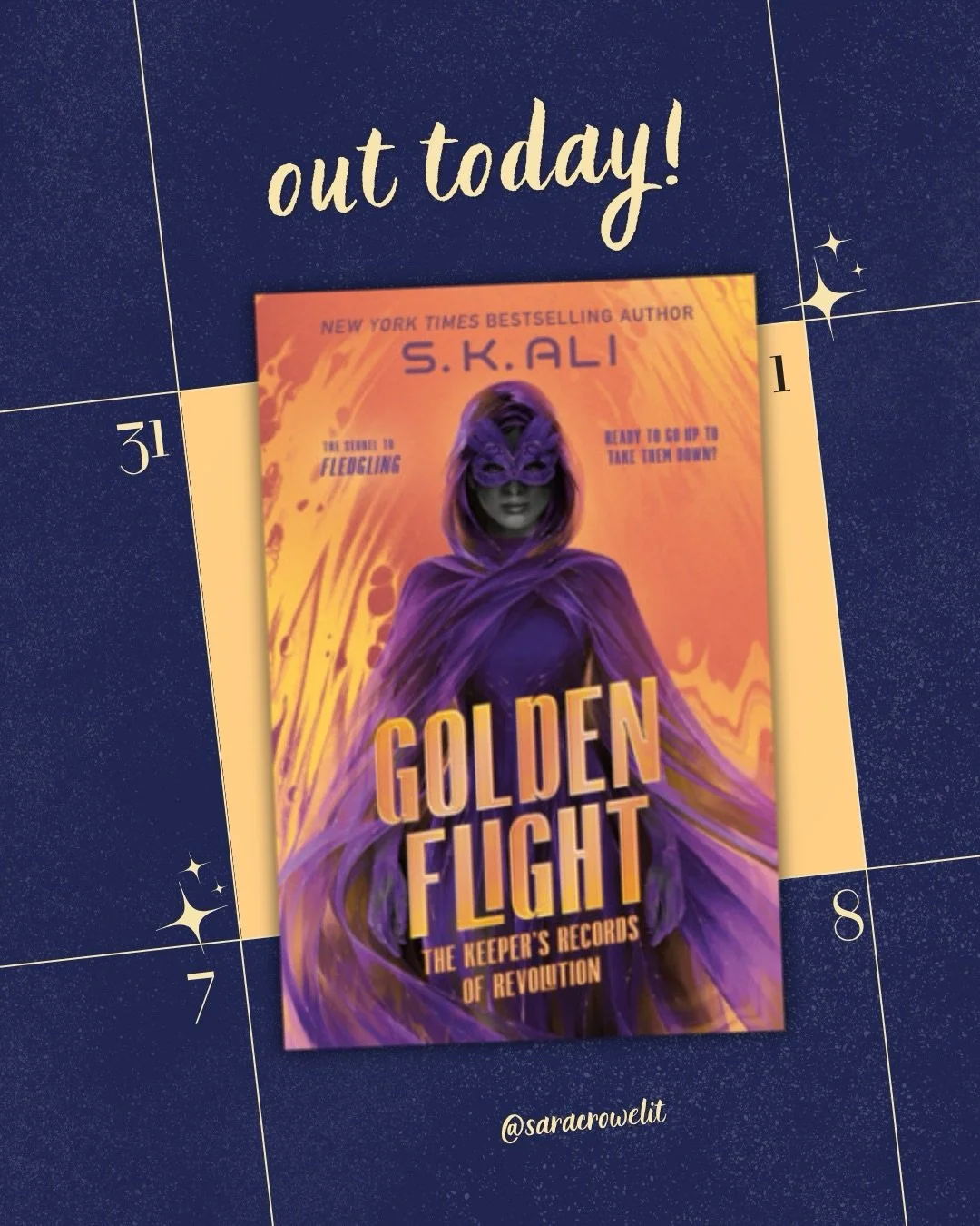 HAPPY PUB DAY to @skalibooks 🪽Concluding S. K. Ali&rsquo;s powerful duology, The Keeper&rsquo;s Records of Revolution, Golden Flight returns to a divided world with war on the horizon.

How difficult is it to crash the party of the decade? Literally