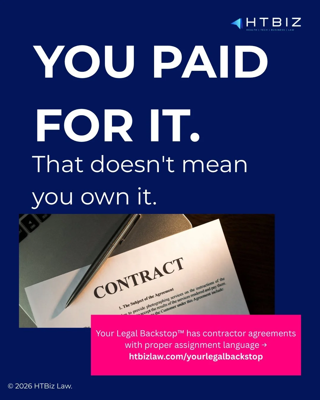 If you paid a designer to make your logo, you might not actually own it.

Same goes for your website code, your photography, your copy, your video edits, and your brand assets.

Here's the gap that catches a lot of business owners off guard.

When so