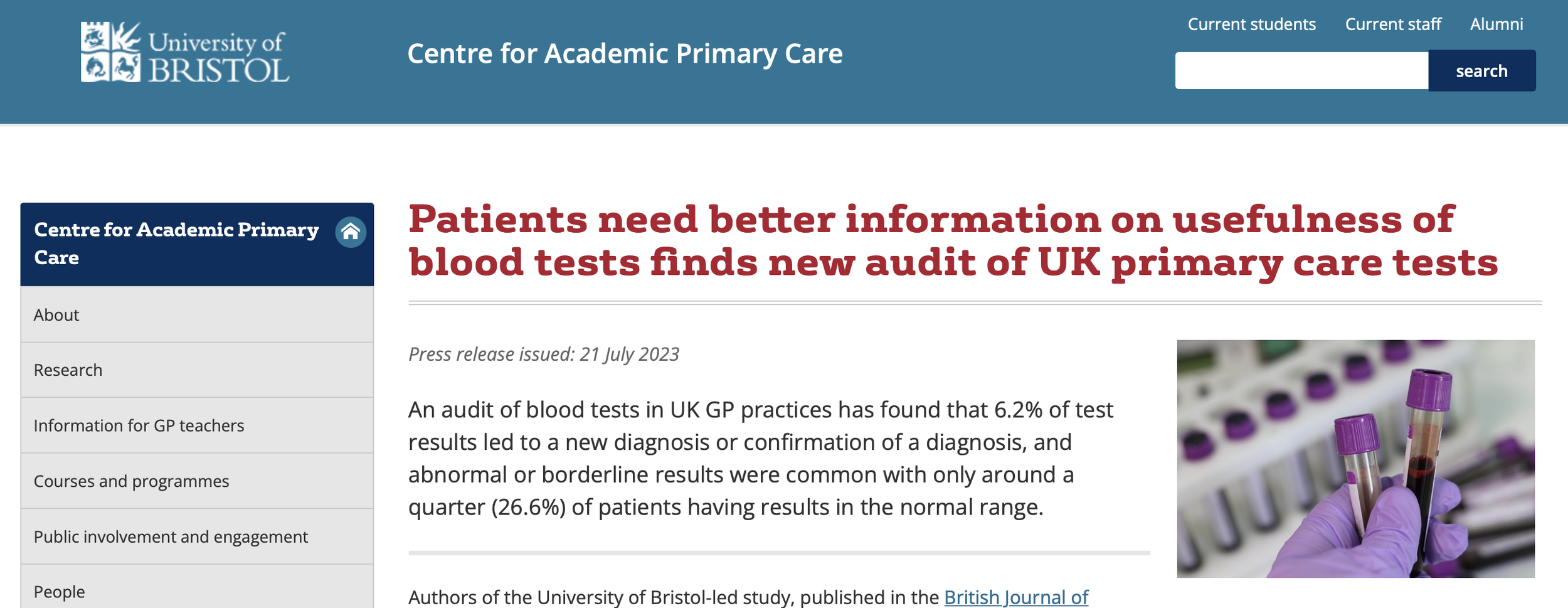 Why Test study featured by University of Bristol’s Centre for Academic Primary Care