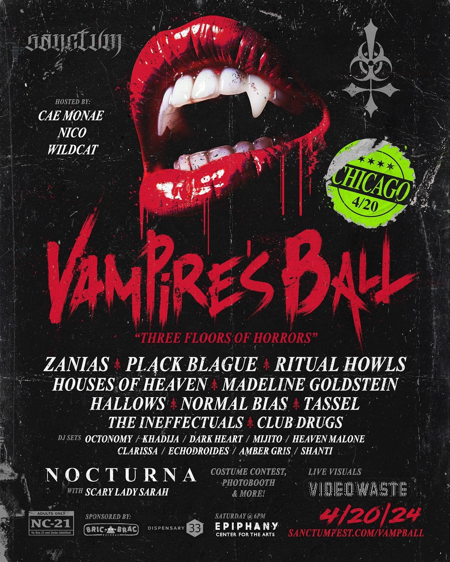 Vampire&rsquo;s Ball is BACK and bigger than ever! Come satisfy your bloodlust with three floors of horrors, showcasing over 20 artists + Dj&rsquo;s, a costume contest, photobooth, and much more!

Featuring..

@zoe_zaniaz (Berlin)
@plackblague (Linco