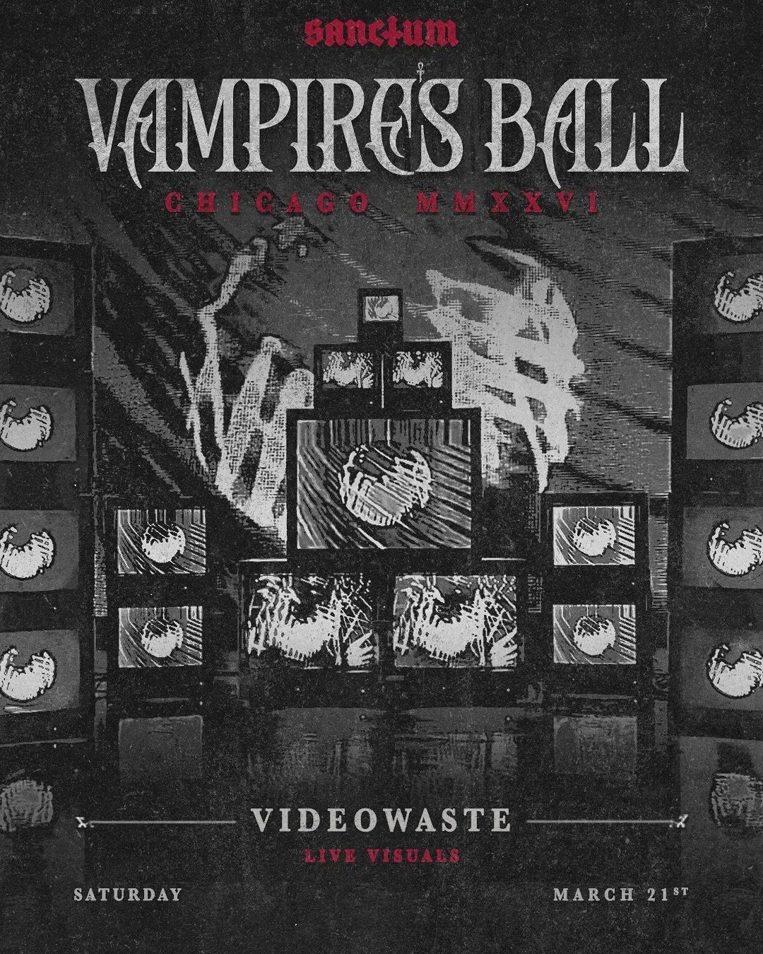 The vampire&rsquo;s return!🩸🦇

Next Saturday we are transforming a church from the 1800s into a dark music ritual, with CRT TV  installations and projection-mapped visuals across all 3-floors! 

Head to @sanctumchicago for tickets to this legendary