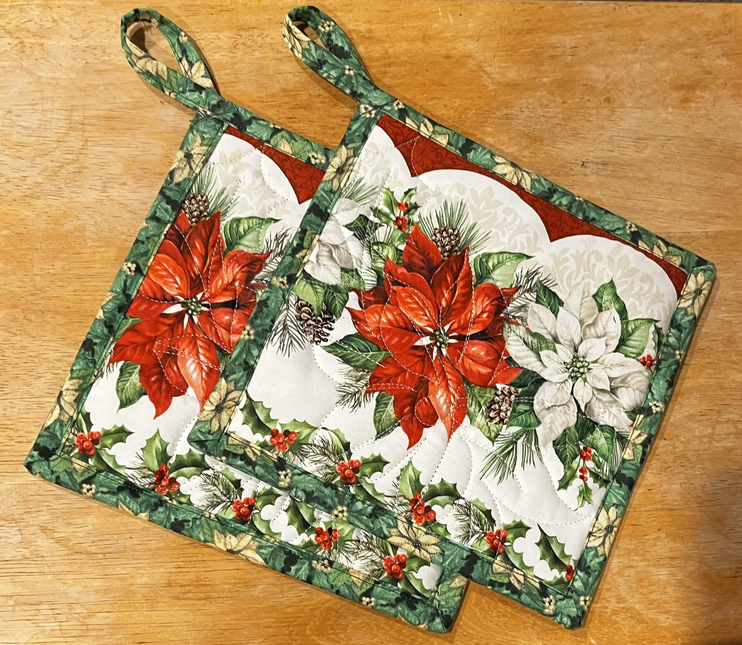 January Poinsettia Garden Quilted Hot Pads
