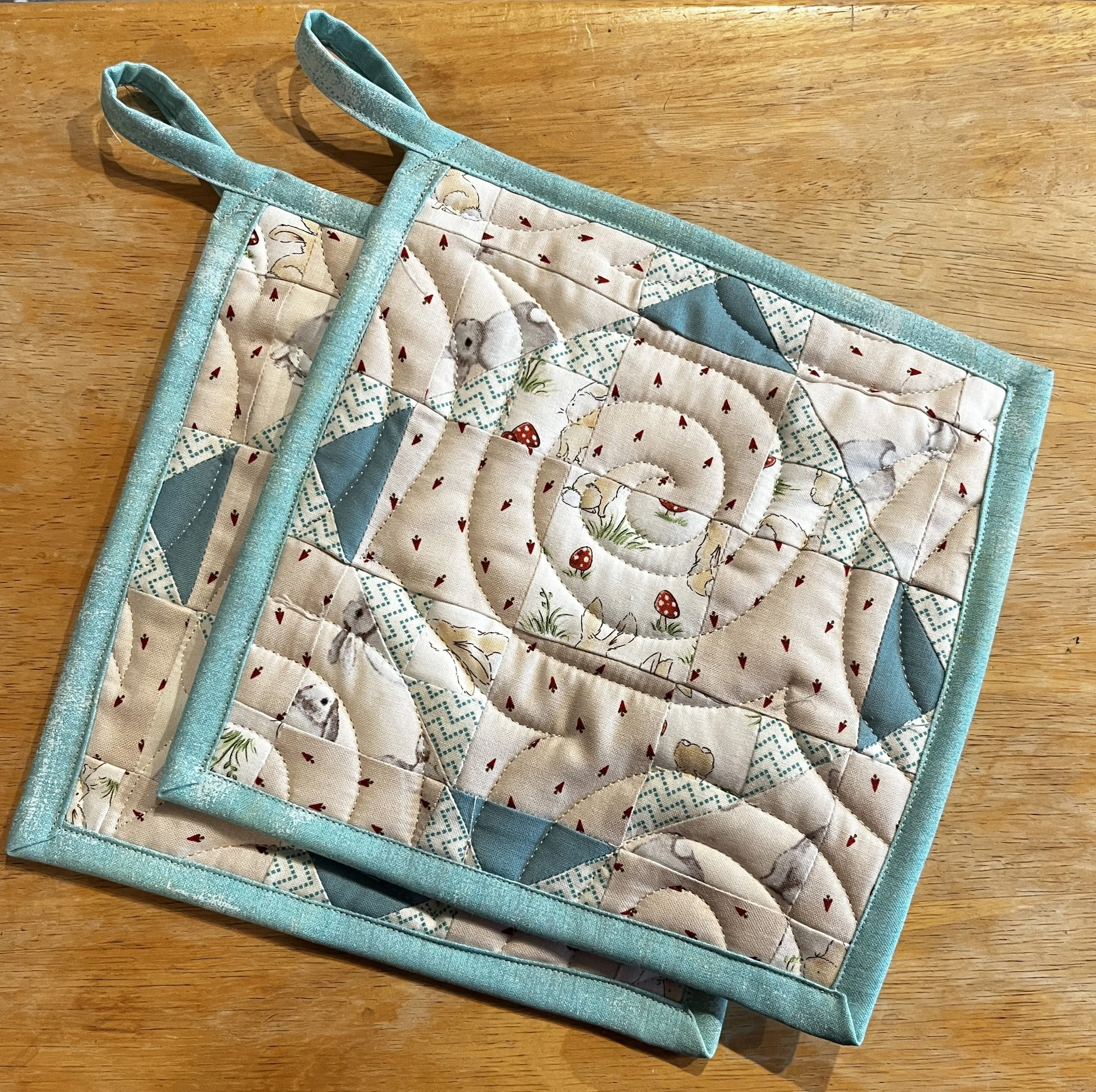 March Woodland Bunny Quilted Hot Pads