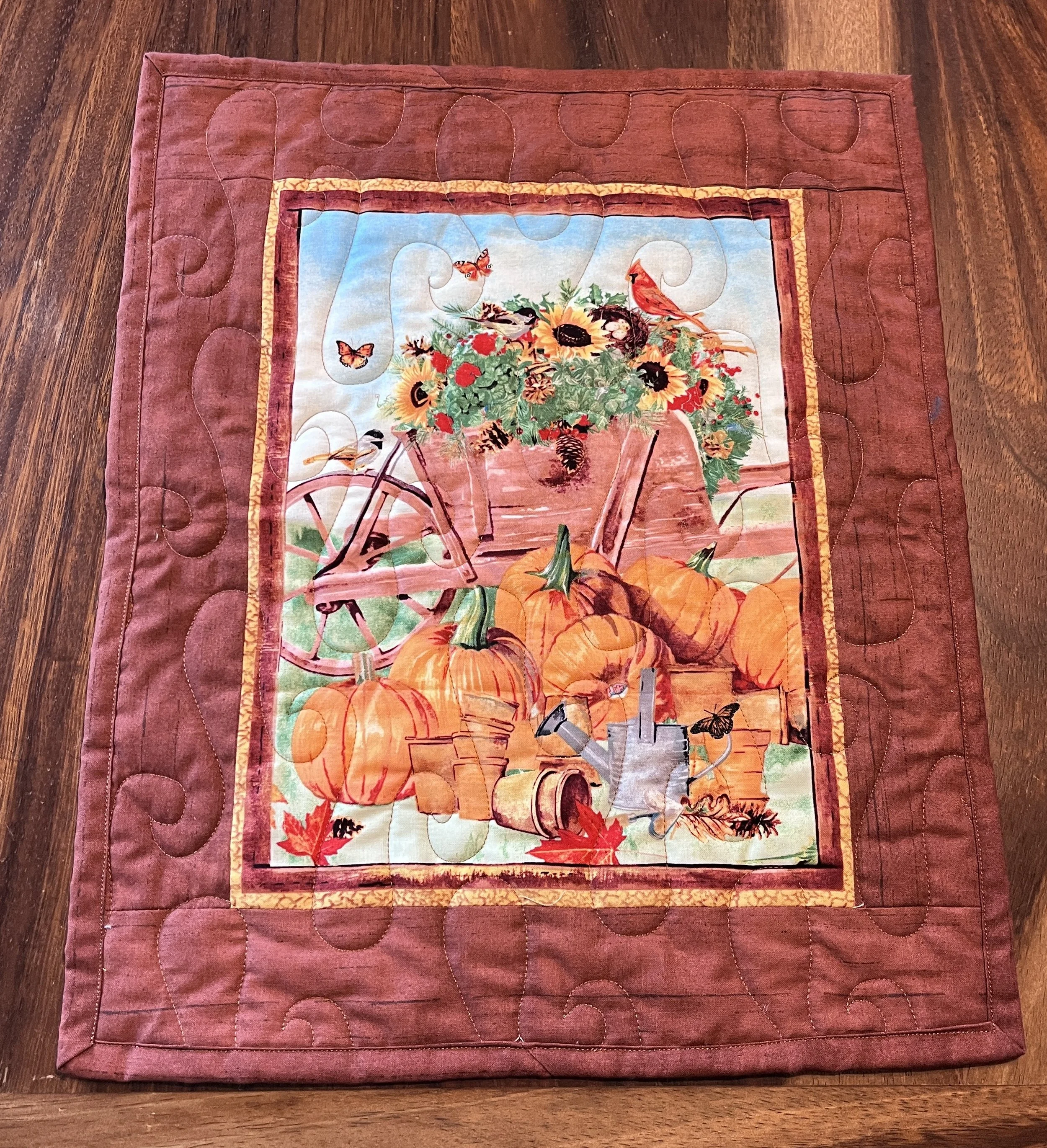 October Pumpkin Wheelbarrow Quilted Wall Hanging