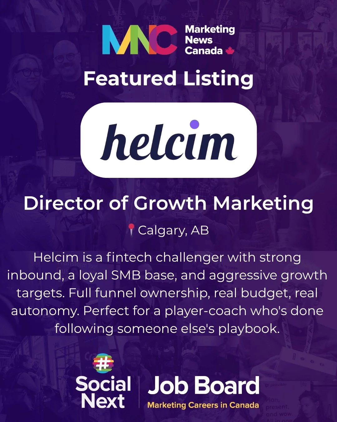 Helcim is hiring a Director of Growth Marketing and it's a good one.

✅ Full funnel ownership (paid, SEO, lifecycle, web)
✅ CA$140&ndash;170K, hybrid Calgary
✅ Fintech challenger with strong inbound and room to scale

Apply on the SocialNext Job Boar