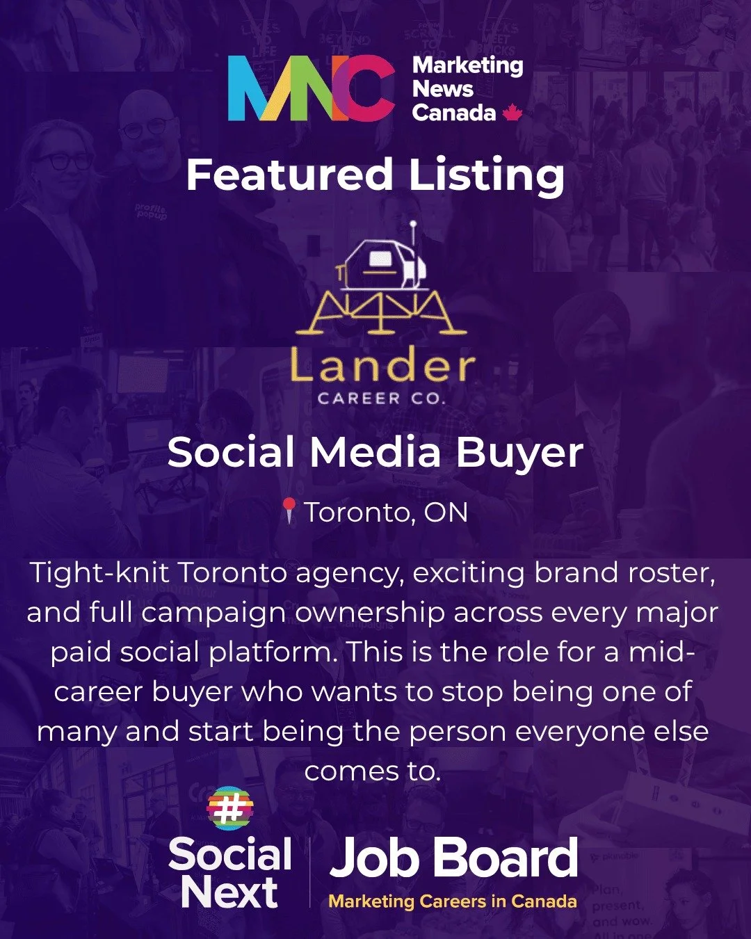 Lander Career Co. is growing and looking for a Social Media Buyer to own the campaigns, shape the strategy, and grow into a Team Lead at a Toronto agency doing real work with real brands. 

Apply now on the SocialNext Job Board! Link is in our bio.