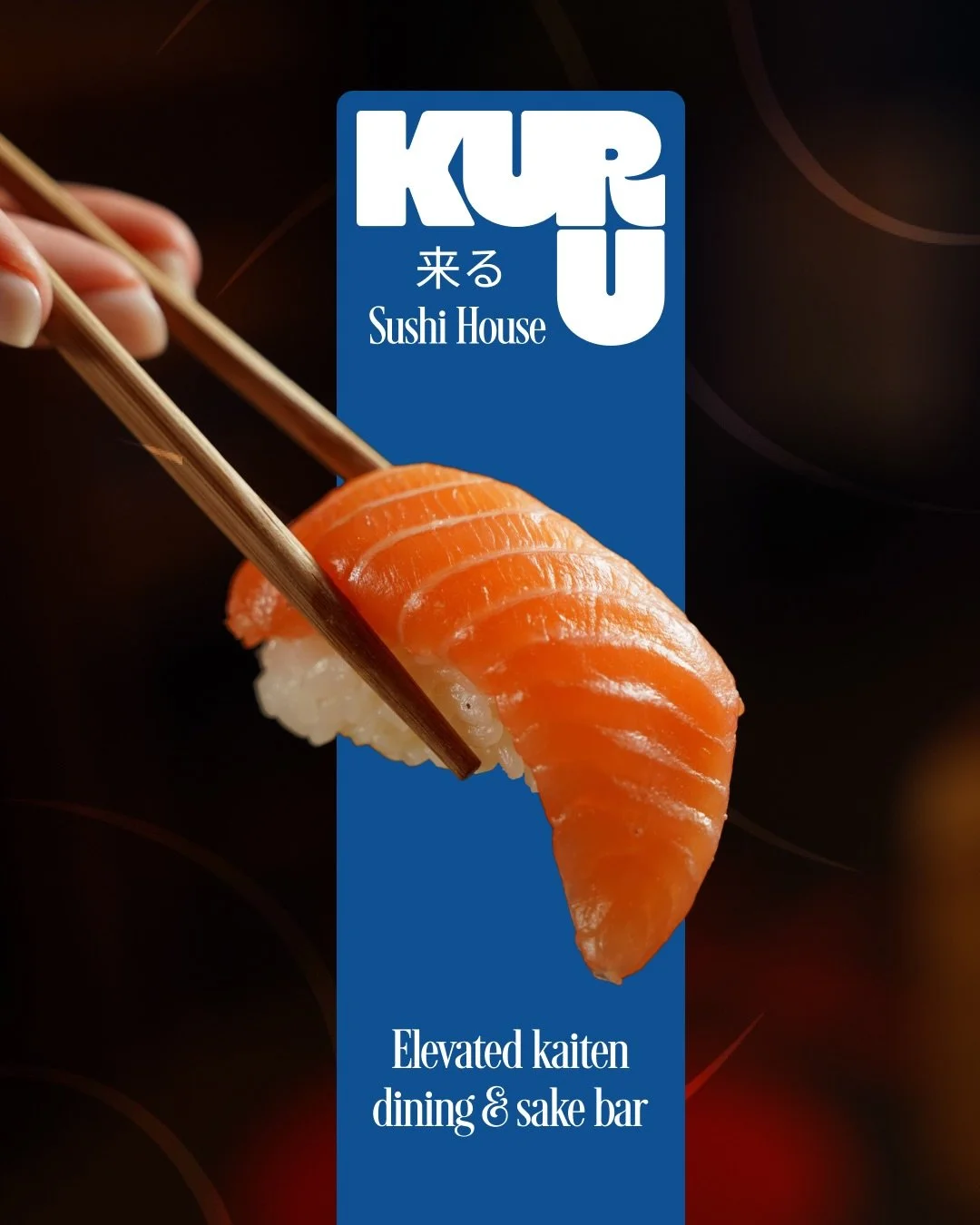 KURU Sushi House &amp; Sake Bar. Elevated kaiten dining, always in motion. In Japanese, &ldquo;kuru&rdquo; means to arrive, so come in, sit down, and let it come to you.

My submission to the @brief.mebaby design challenge 🍣

#BMBKuru @mockup.maison