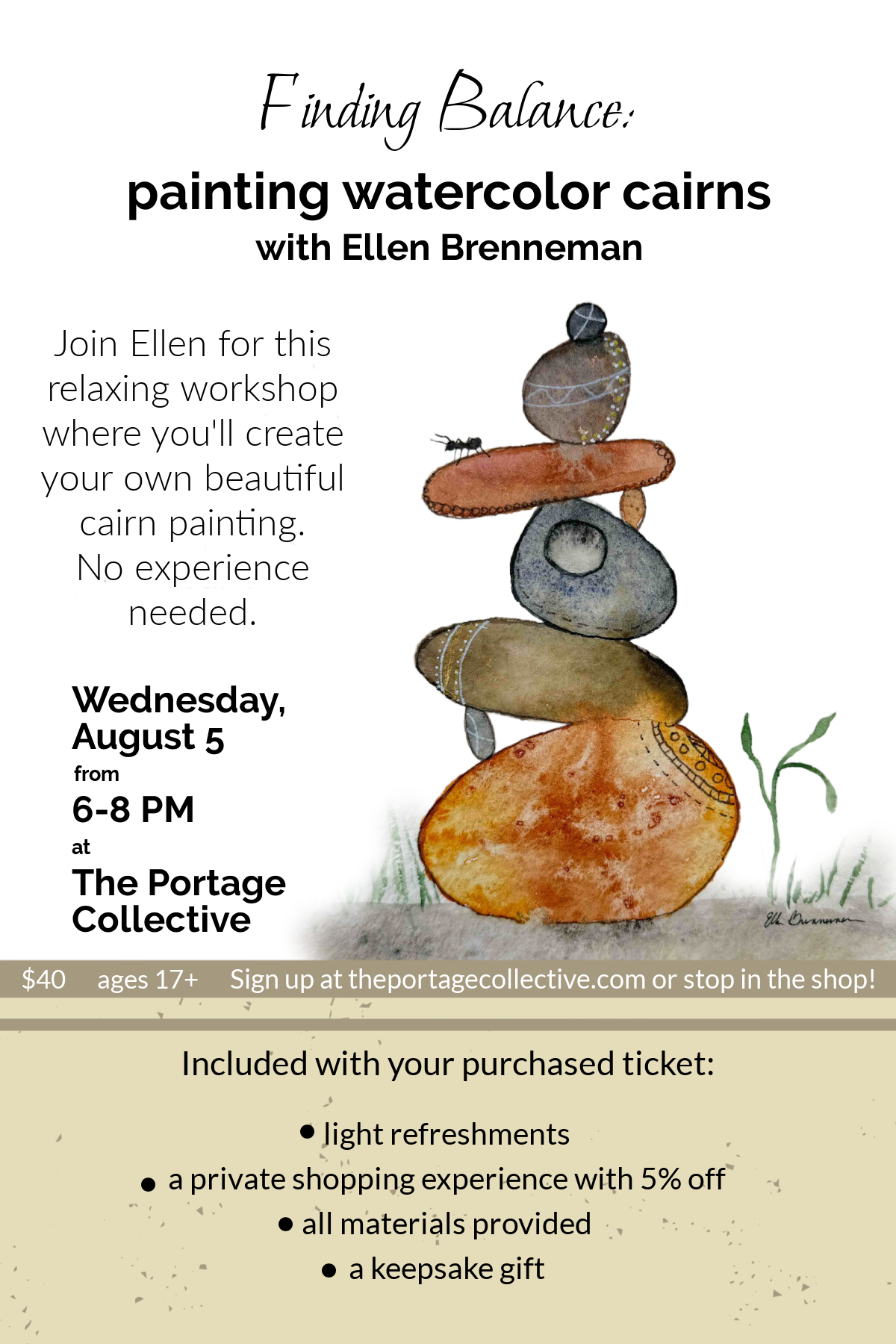 watercolor painting of stacked rocks