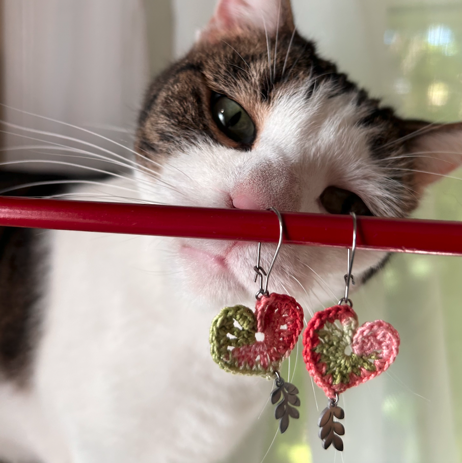 Cat sniffing at earrings
