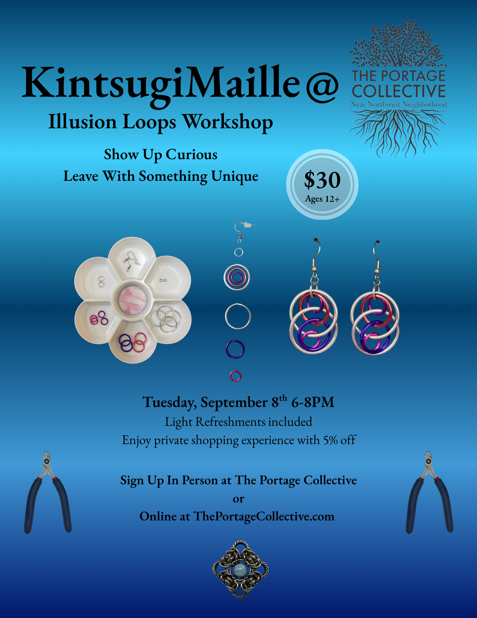 ombre blue background with pilers, jumprings, and earrings