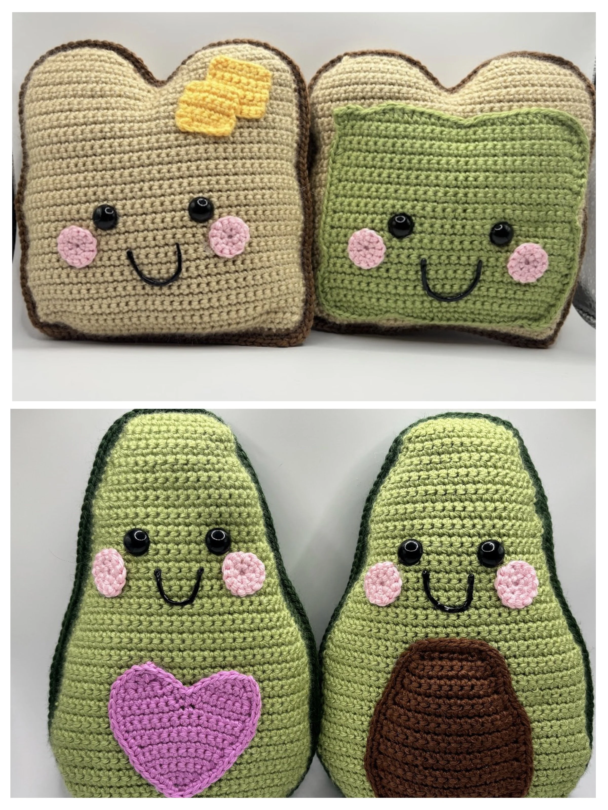 crocheted toasts and avocados