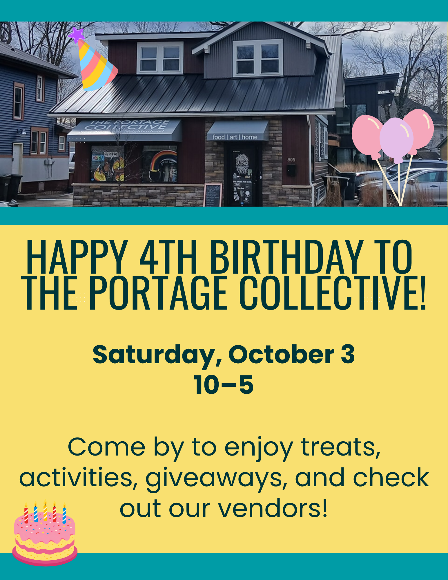 birthday party invitation in yellow and teal