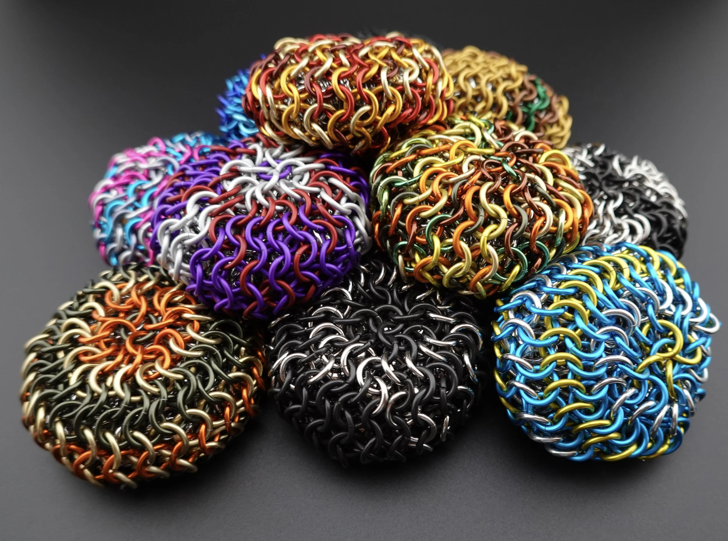colorful chainmaille stress balls