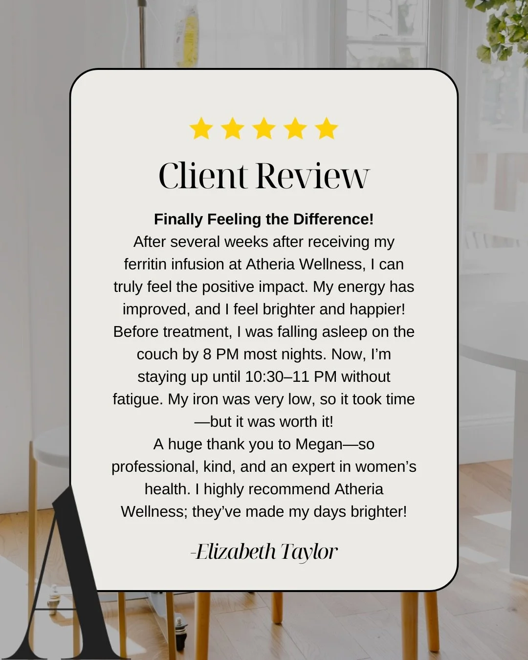 Grateful for the trust and feedback from our patients. There is truly nothing more rewarding than seeing people regain their energy and confidence. Thank you for allowing us to be part of your journey. &hearts;️

#atheriawellness #ironinfusiontoronto