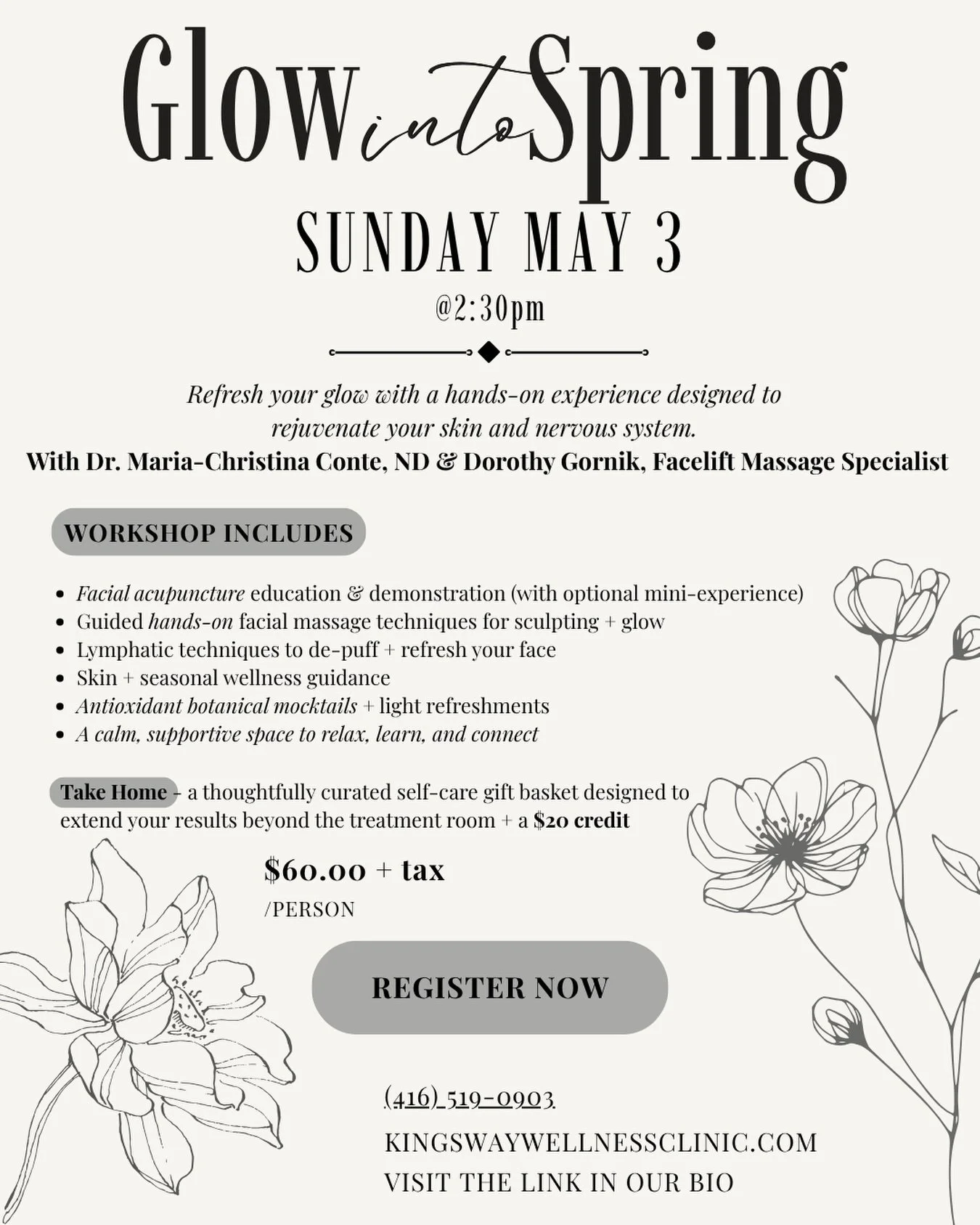 Our friends @naturallymc and @nourishdskin at @kingswaywellness are hosting a wonderful event this upcoming Sunday! 😍 Still some spots open, check it out! 

Refresh your glow this spring with a hands-on workshop designed to rejuvenate your skin and 