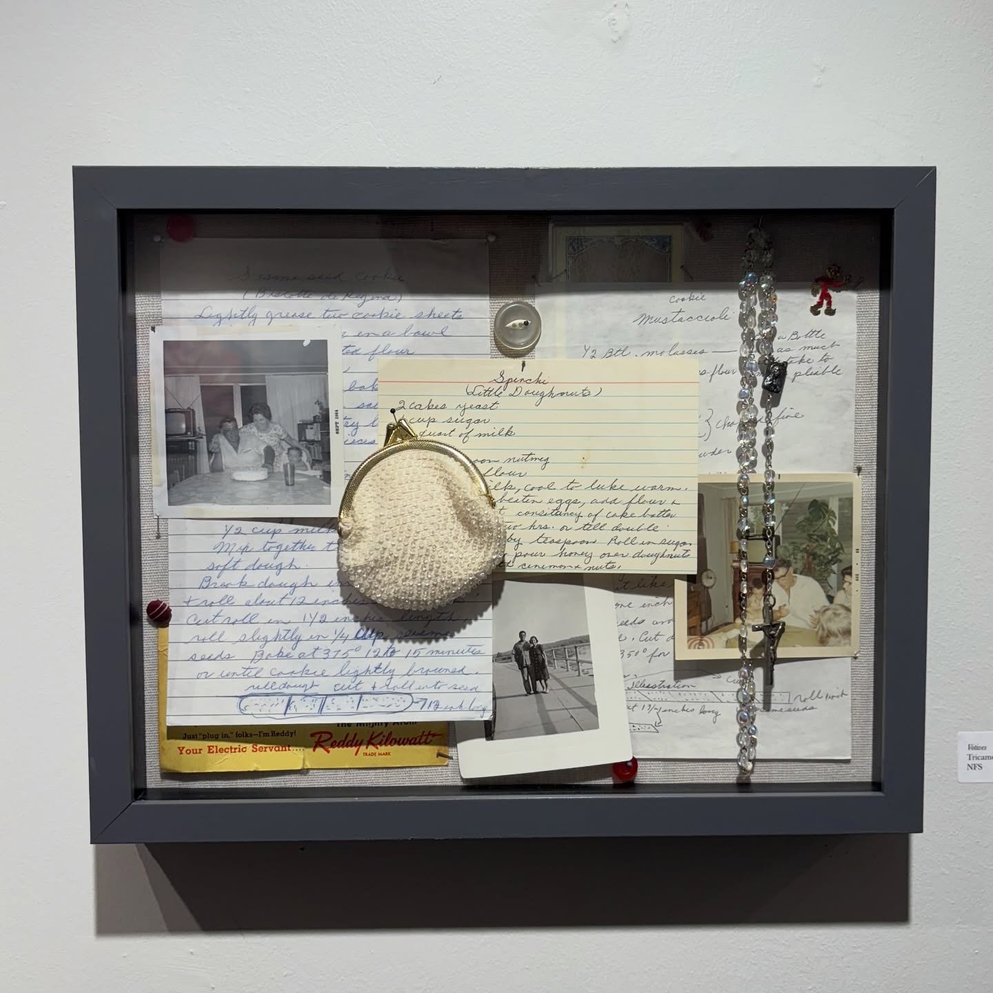 Although these framed items were not created by me - they serve an important purpose in informing the body of work from Echoes and Footprints. These framed items help incorporate the physical elements of the past - photographs, handwriting, buttons, 