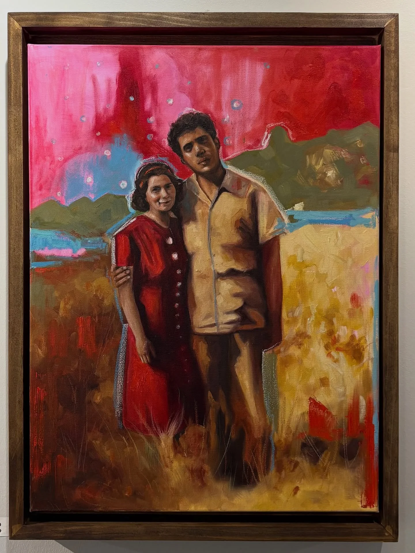 Nostro Inizio - oil, colored pencil, and pastel on canvas - 18 x 24&rdquo; 

This piece is incredibly special to me and serves as a centerpiece of the exhibition. Nostro Inizio means our origins, our beginning. The two figures in this piece are my or