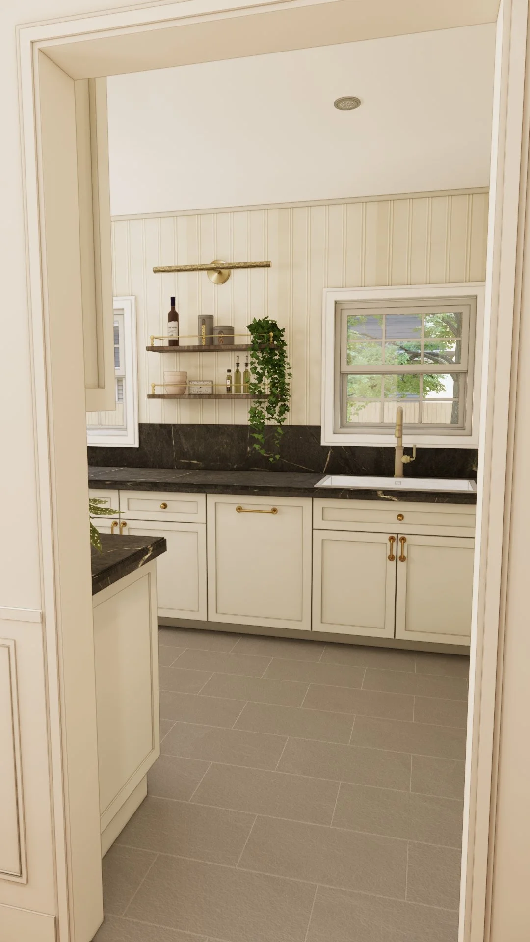 concept rendering for redesign of a long beach kitchen in neighborhood near long beach city college in house that is over 100 years old done by long beach interior designer and architectural designer jennifer morehouse of morehouse crafted interiors
