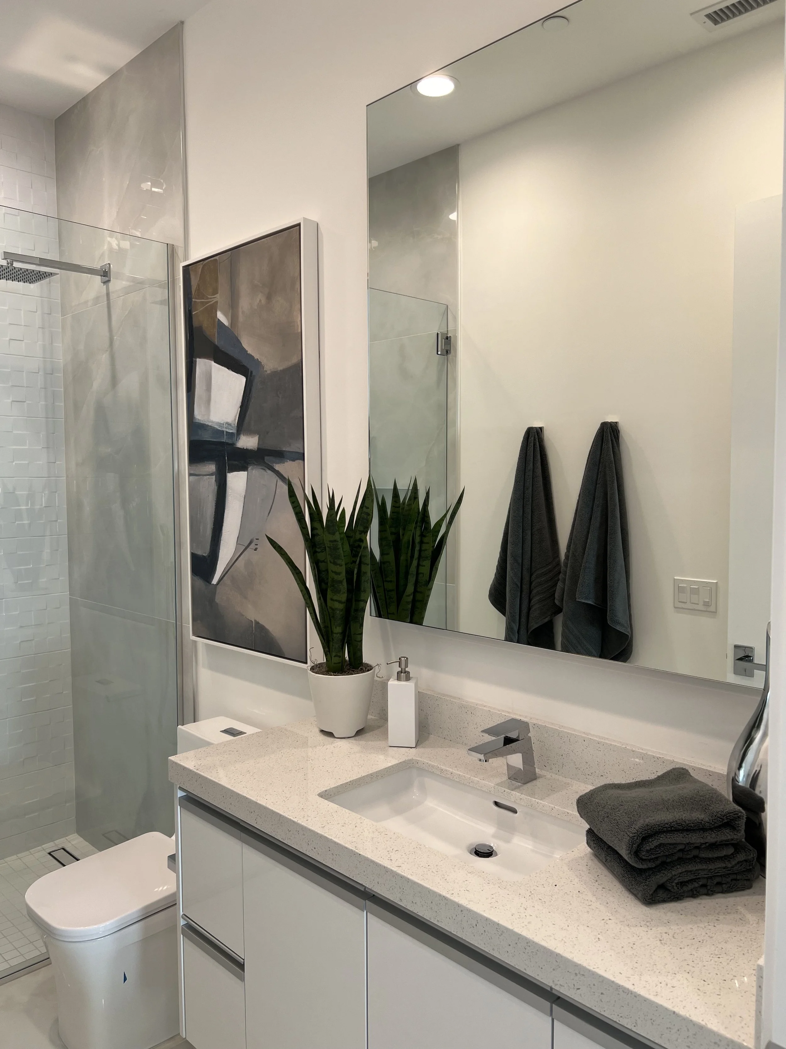 mid century modern bathroom remodel drawn by interior designer and architectural designer jennifer of morehouse crafted interiors in long beach