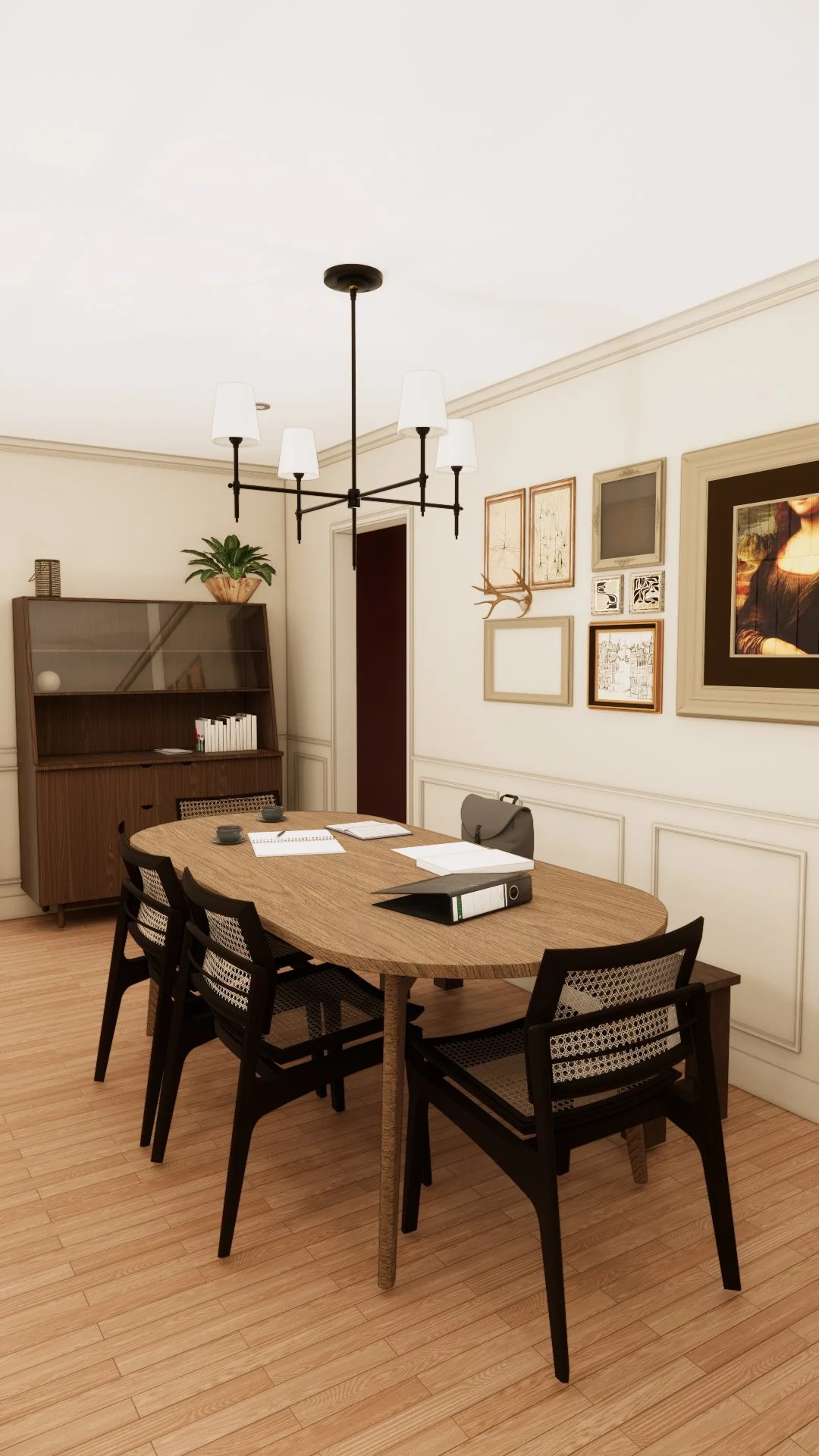concept rendering for redesign of a long beach dining room near long beach city college in house that is over 100 years old done by long beach interior designer and architectural designer jennifer morehouse of morehouse crafted interiors
