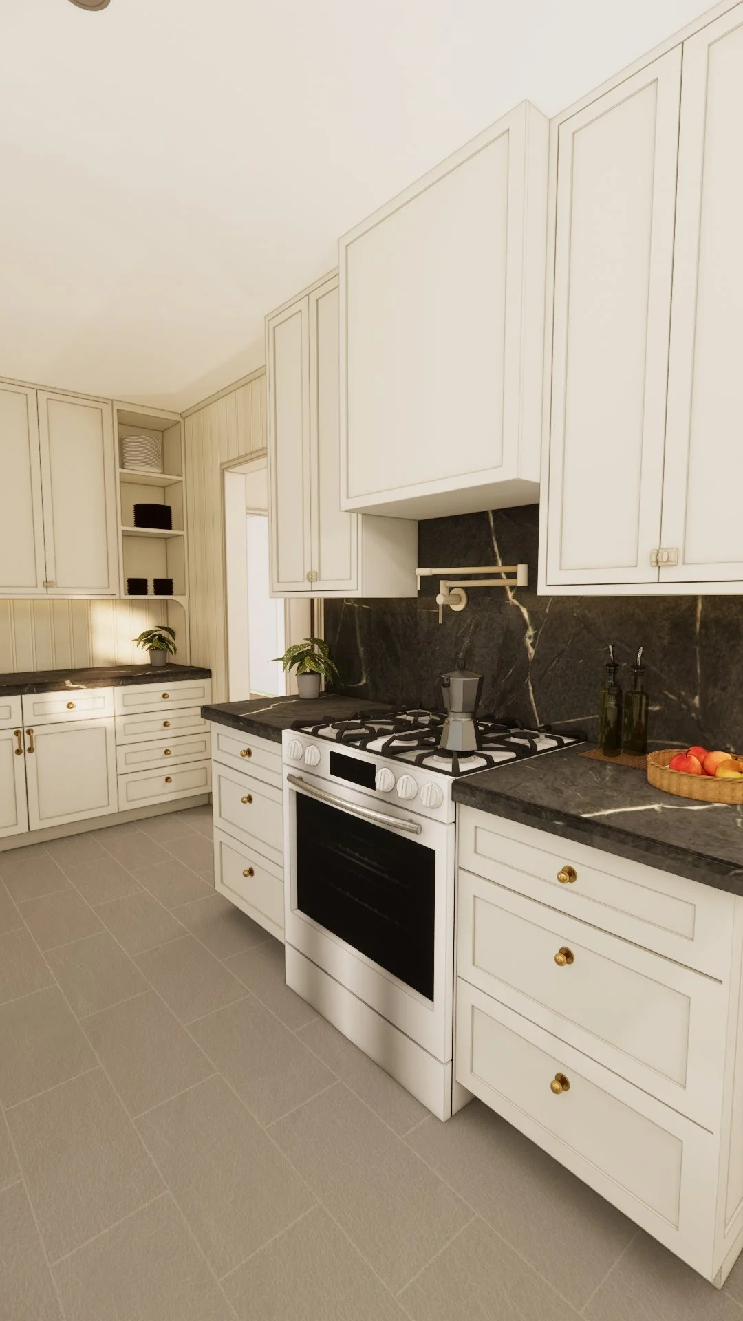 concept rendering for redesign of a long beach kitchen in neighborhood near long beach city college in house that is over 100 years old done by long beach interior designer and architectural designer jennifer morehouse of morehouse crafted interiors