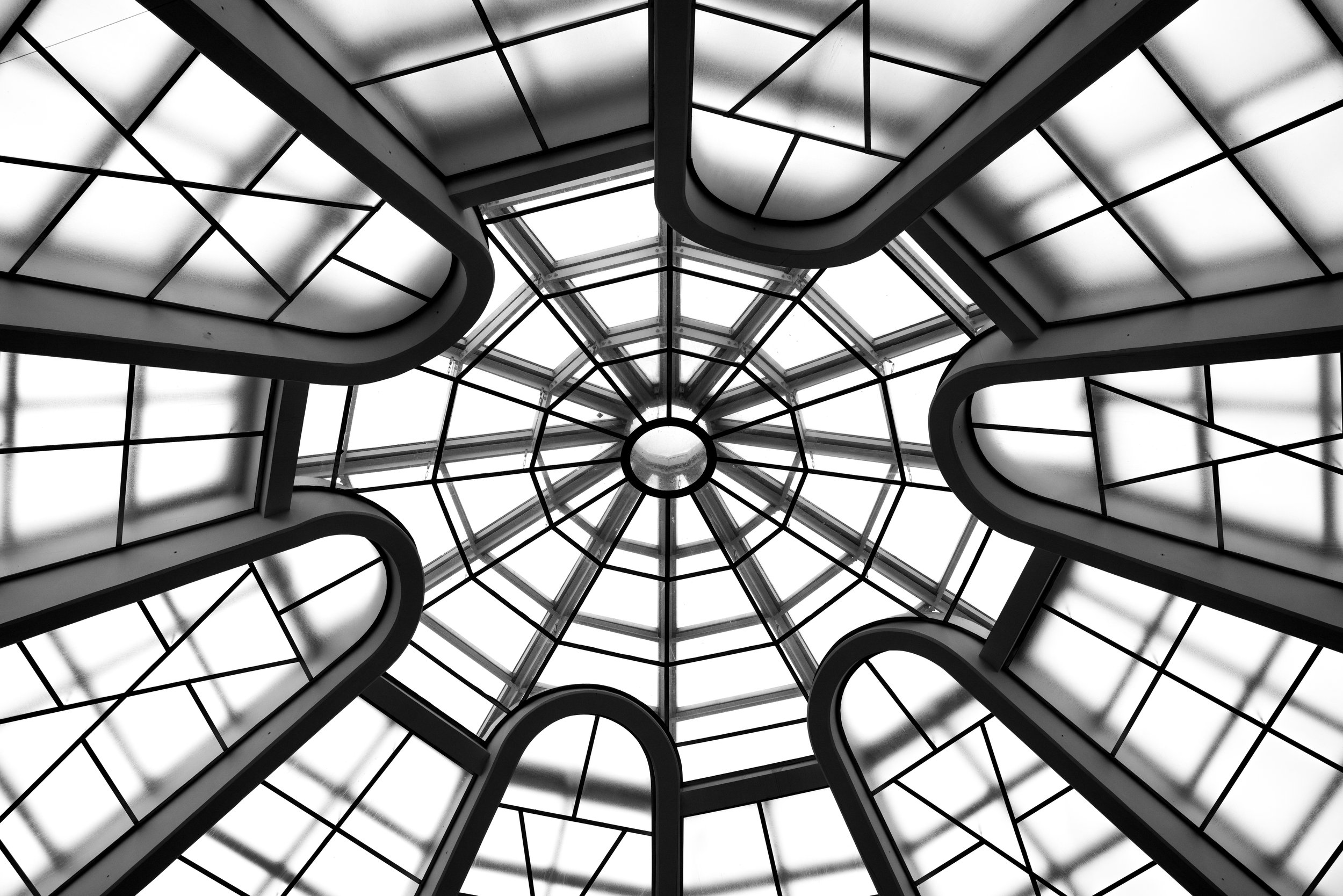 Geometric skylight structure inside the Guggenheim Museum in New York City showcasing organic modernist architecture and symmetry