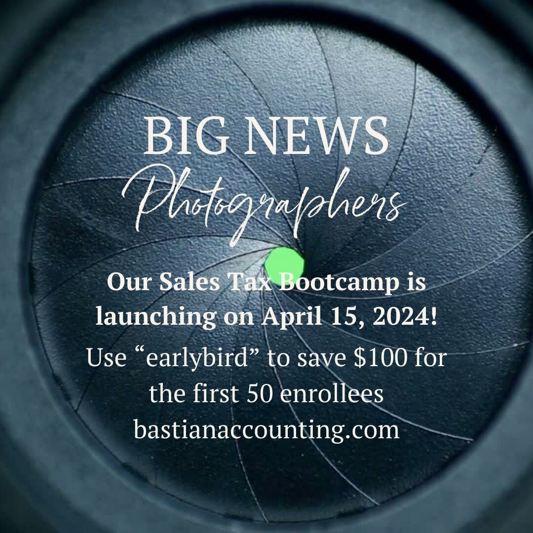 Hey everyone! Are you ready to tackle sales tax with confidence?

Join us on April 15 for an exclusive Sales Tax Bootcamp explicitly designed for photographers like you. This is your chance to get direct support and guidance from Tiffany.

Use the &q