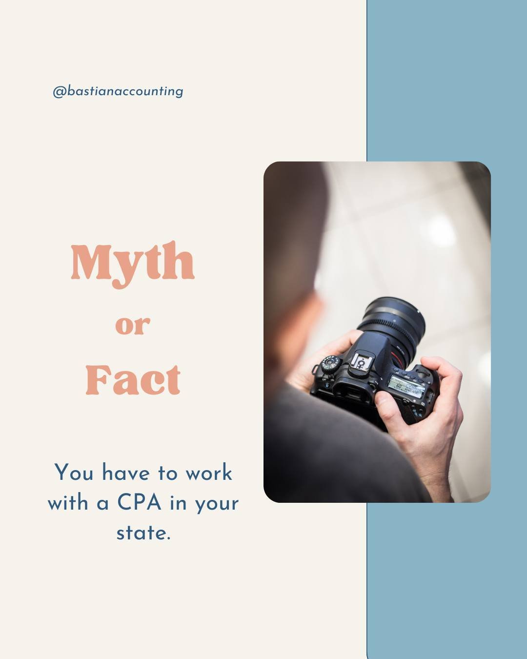 🚫Myth : You have to work with a CPA in your state.
❌False: CPAs can only work in the states they're registered in, which leads to the misconception that you must find a CPA specifically in your state. But here's a fun fact for you! ⤵️

As a certifie