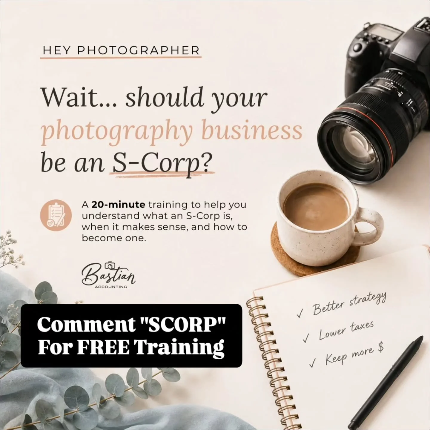 Have you heard other photographers talking about becoming an S-Corp and wondered&hellip;

&ldquo;Wait&hellip; should I know what that is?&rdquo;

The answer is yes.

Even if you are not ready to become an S-Corp today, this is one of those business s