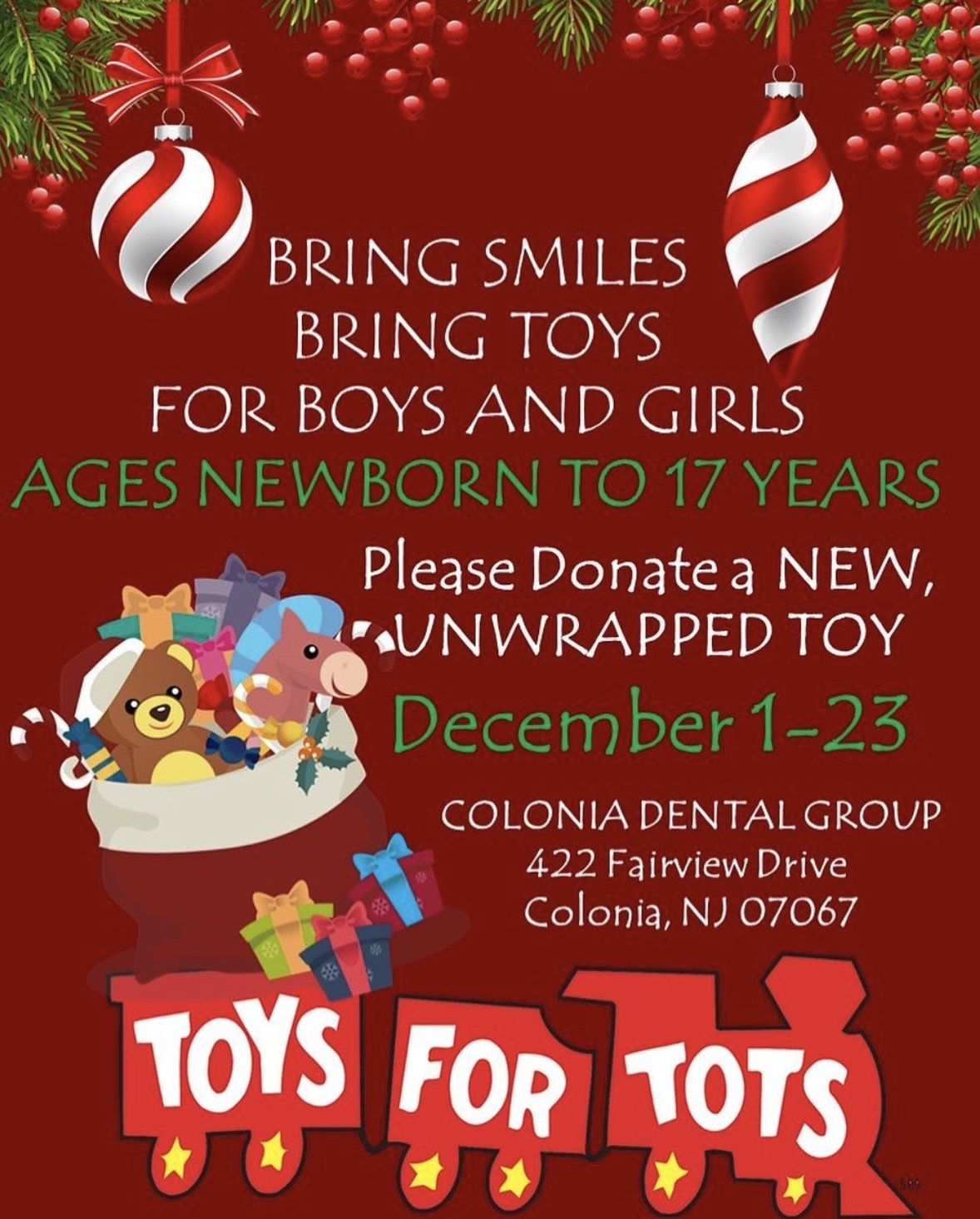 Holiday toy drive flyer for Toys for Tots