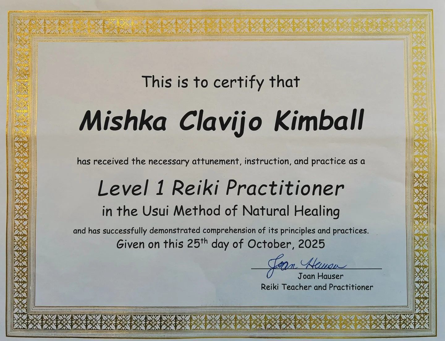 ✨ I am now a Level 1 Reiki Practitioner ✨

I&rsquo;m honored and deeply grateful to have received the gift of Reiki- a healing, divine energy. 🌿 This initiation deepened my trust in divine flow&hellip; in the ways energy moves through us, restores u