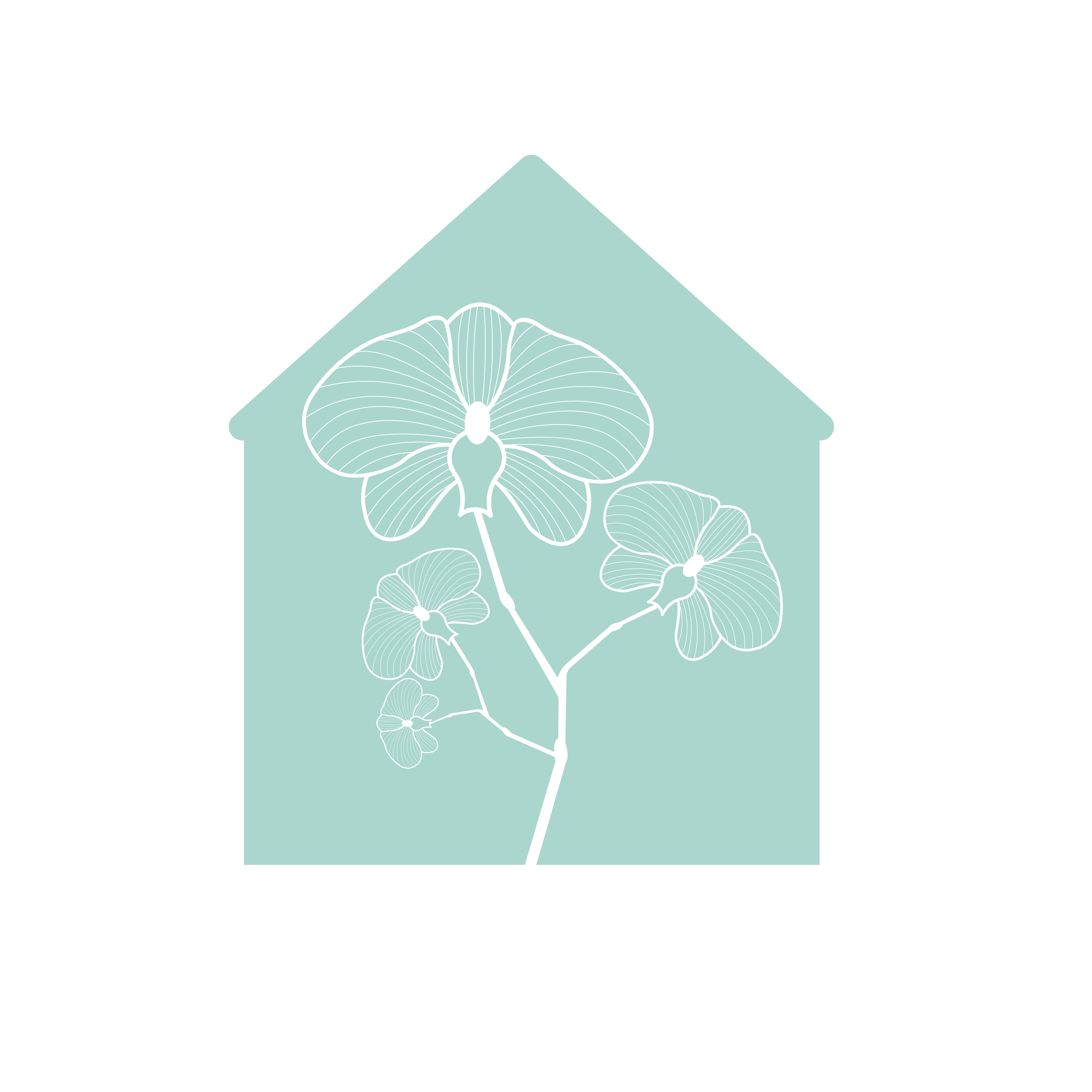 Icon of a house with orchids inside it, represents couples and family therapy