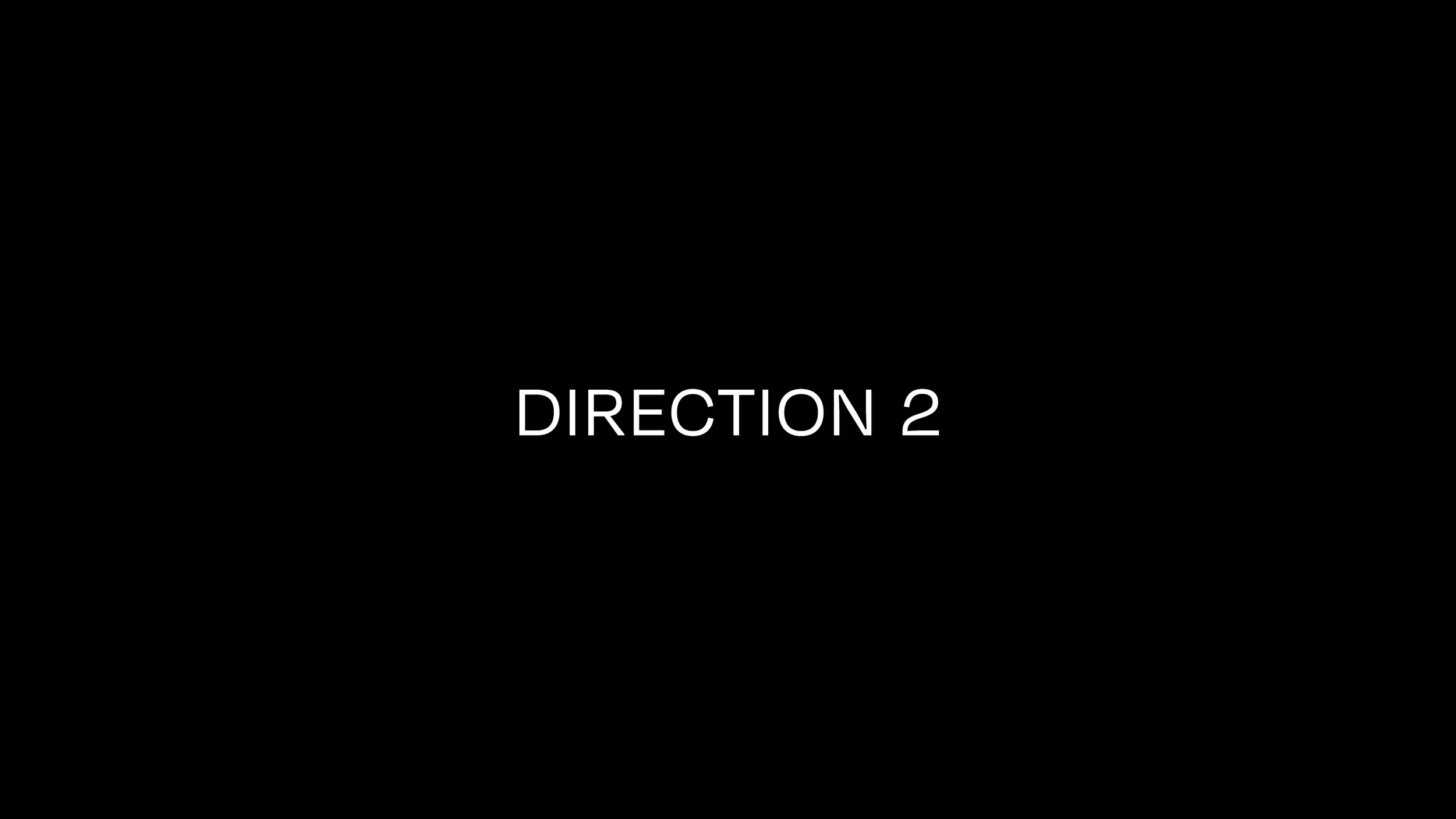 Black screen with white text that reads 'DIRECTION 2'.