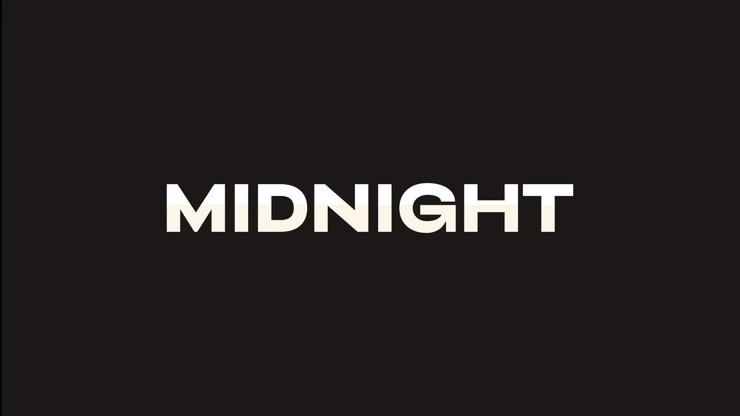 The word 'MIDNIGHT' written in bold, white uppercase letters against a black background.