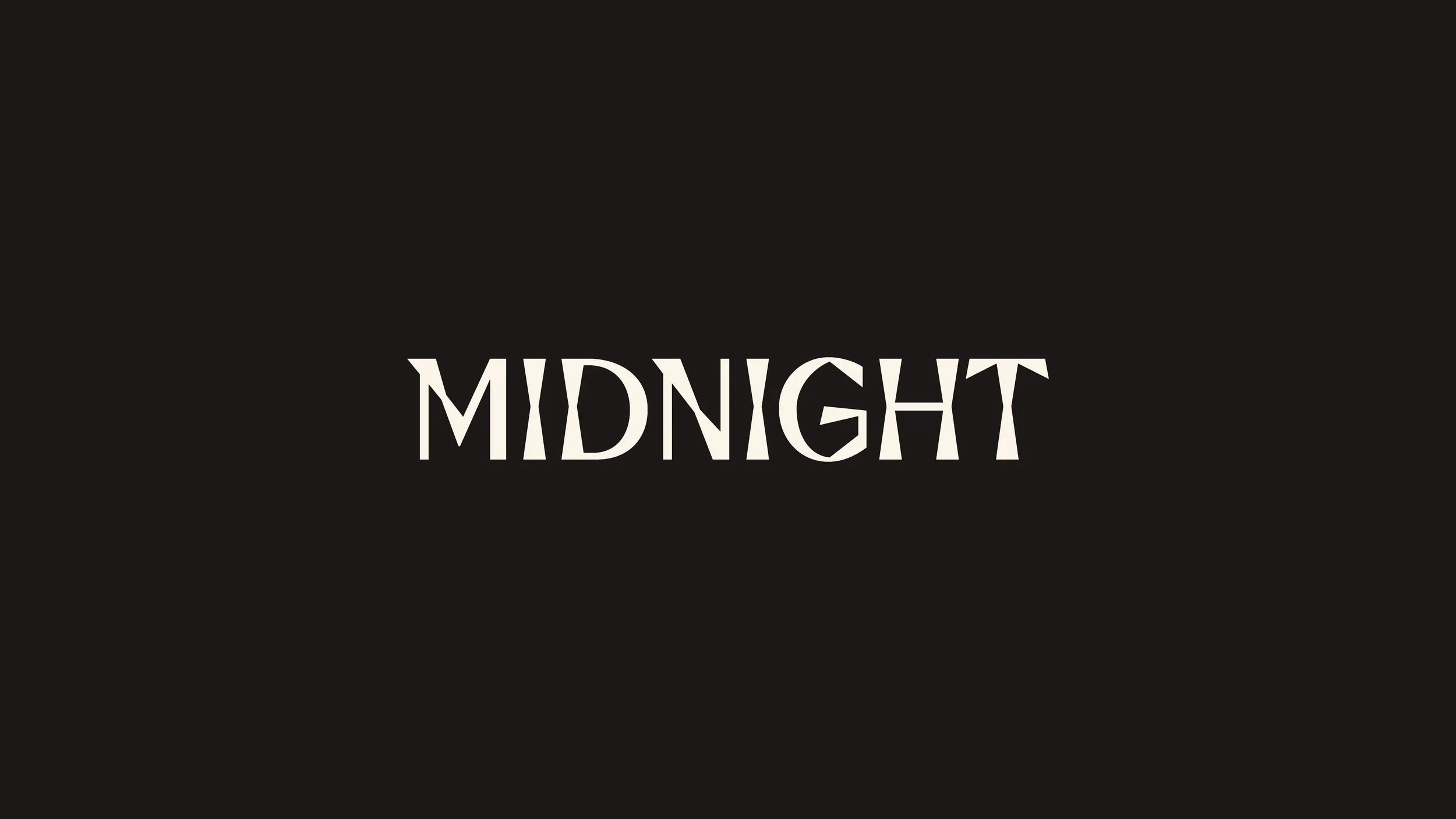 The image displays the word 'MIDNIGHT' in stylized white font on a black background.